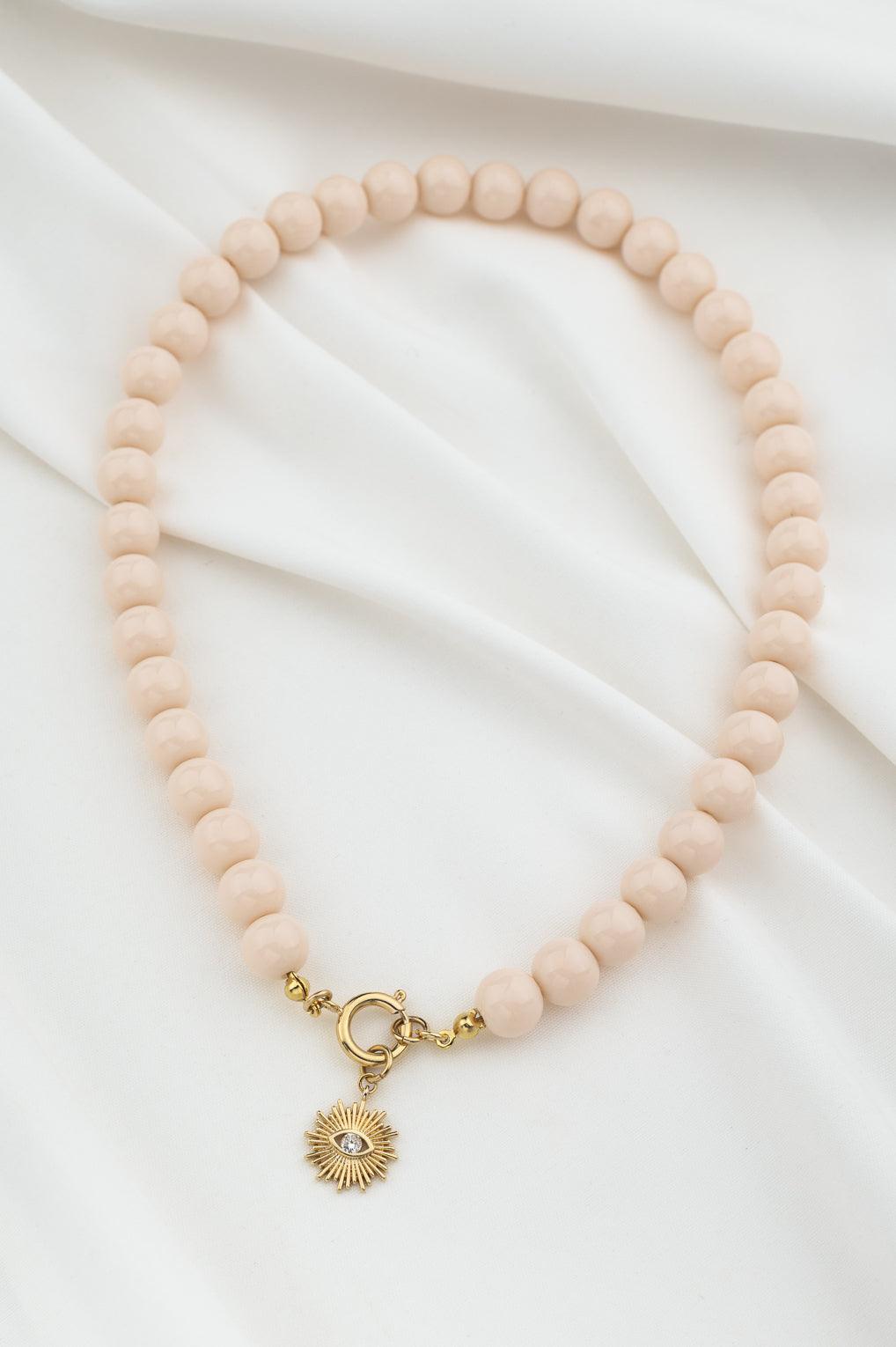 Lara Necklace Gold / 7 light blue / Sun