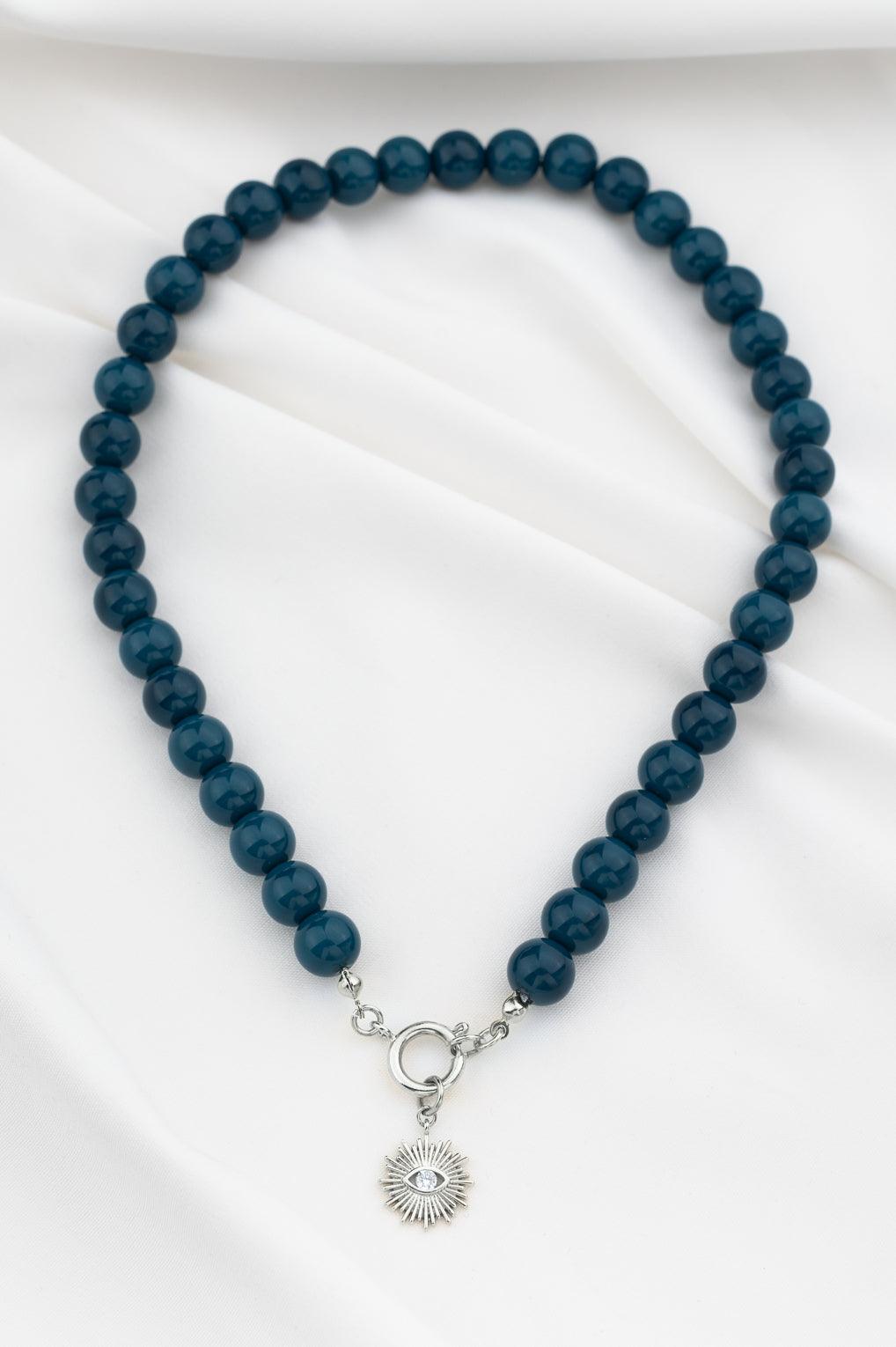 Lara Necklace Gold / 7 light blue / Sun