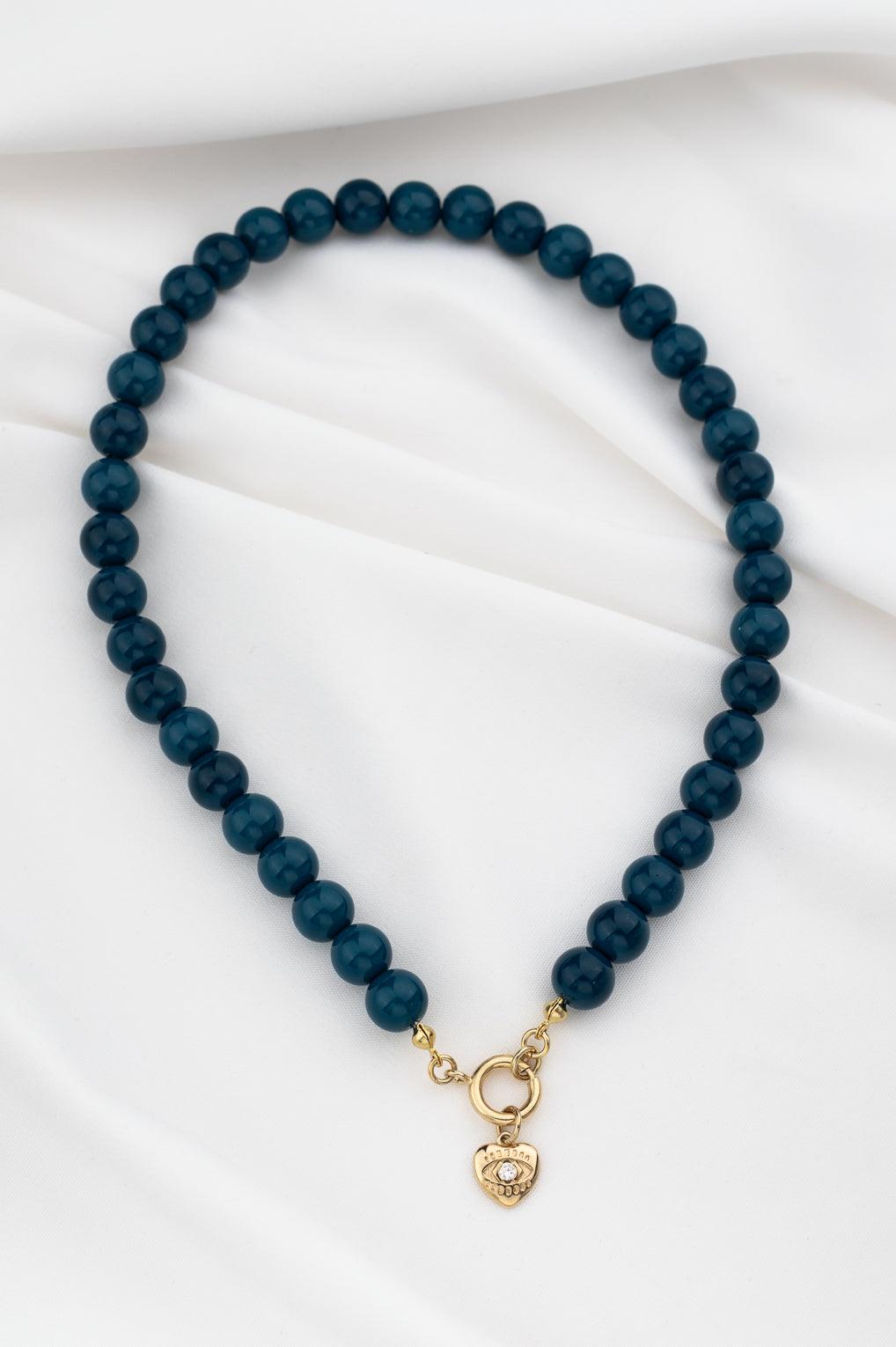 Lara Necklace Gold / 7 light blue / Sun