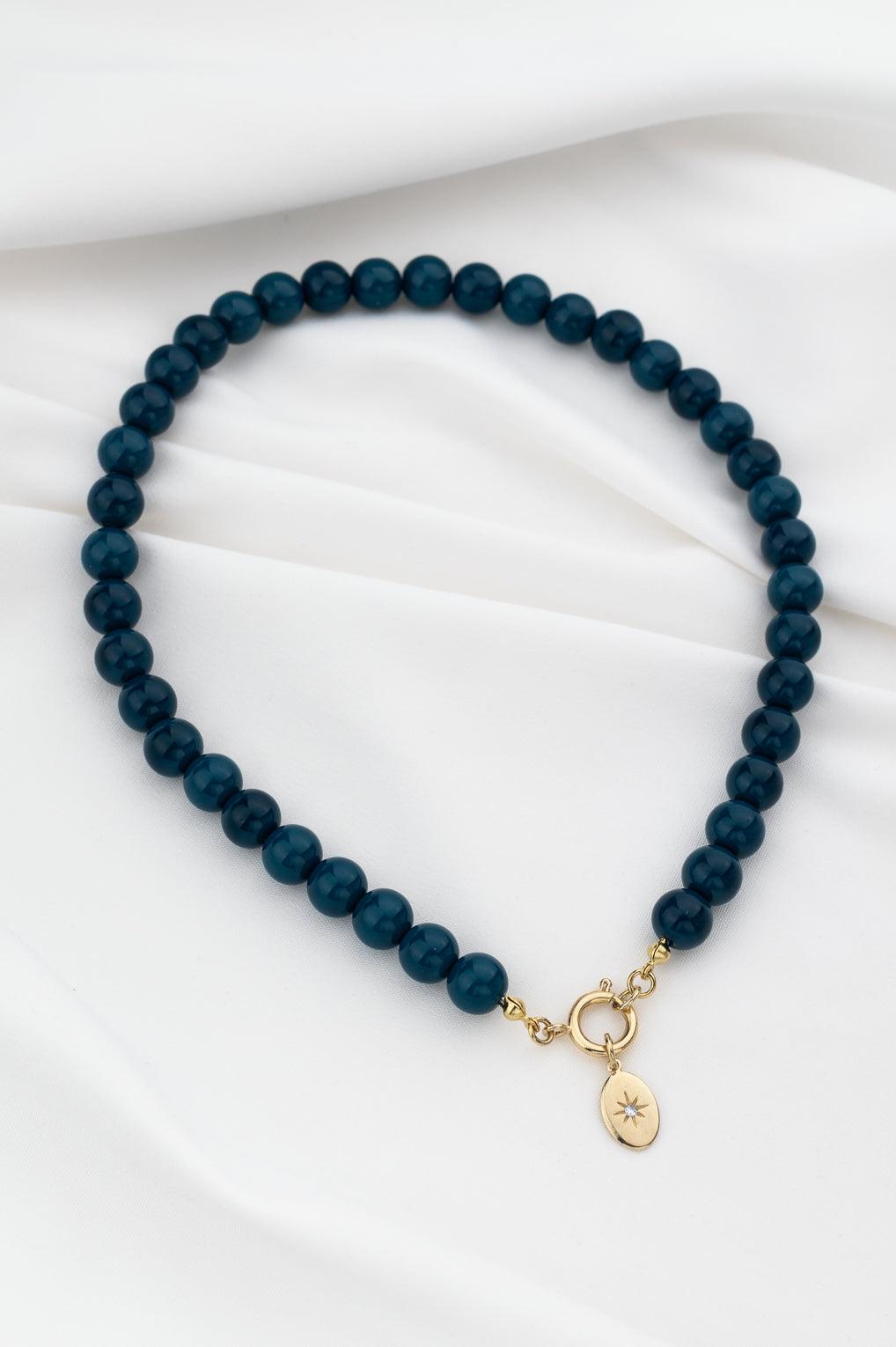 Lara Necklace Gold / 7 light blue / Sun