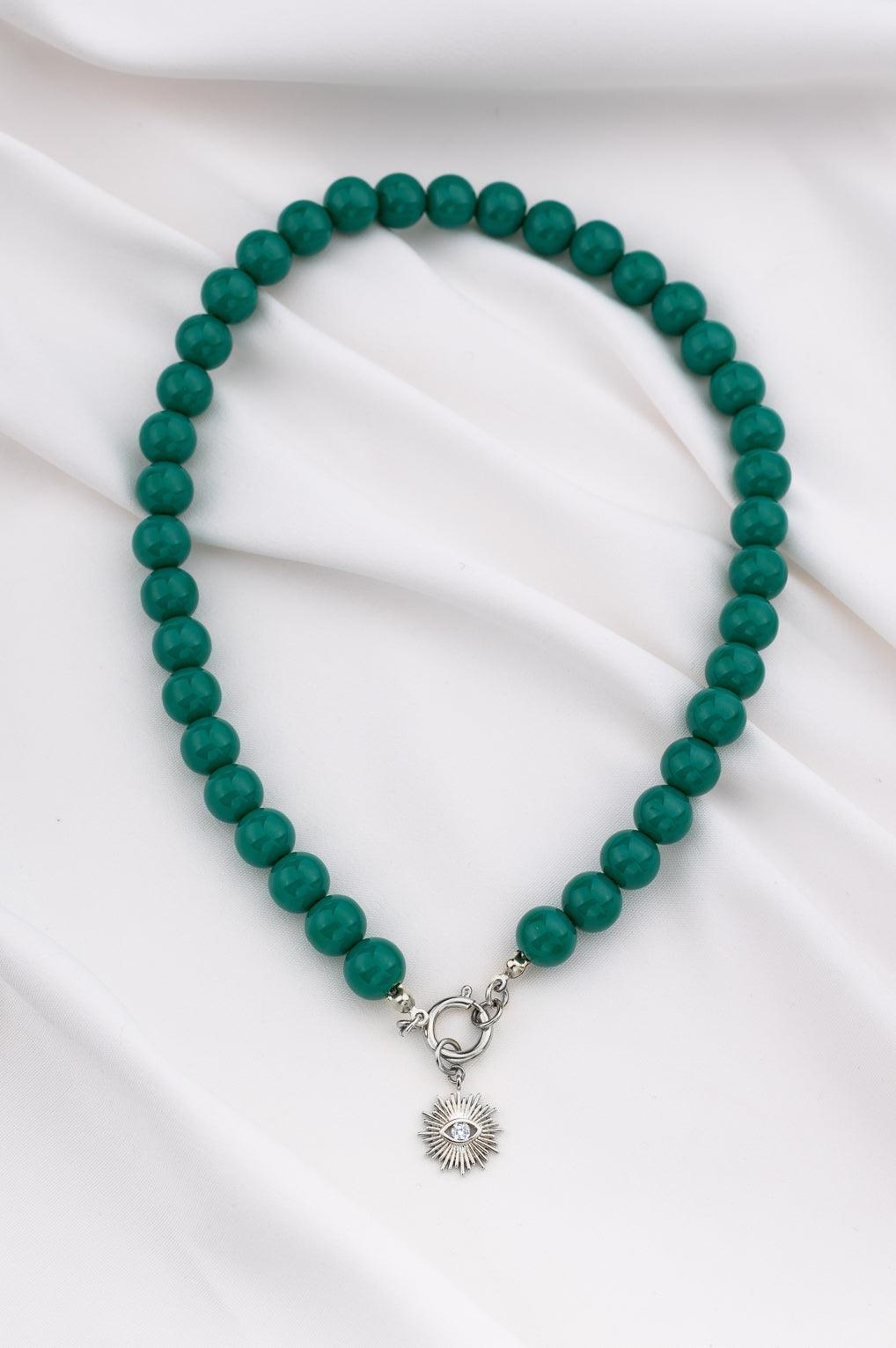 Lara Necklace Gold / 7 light blue / Sun