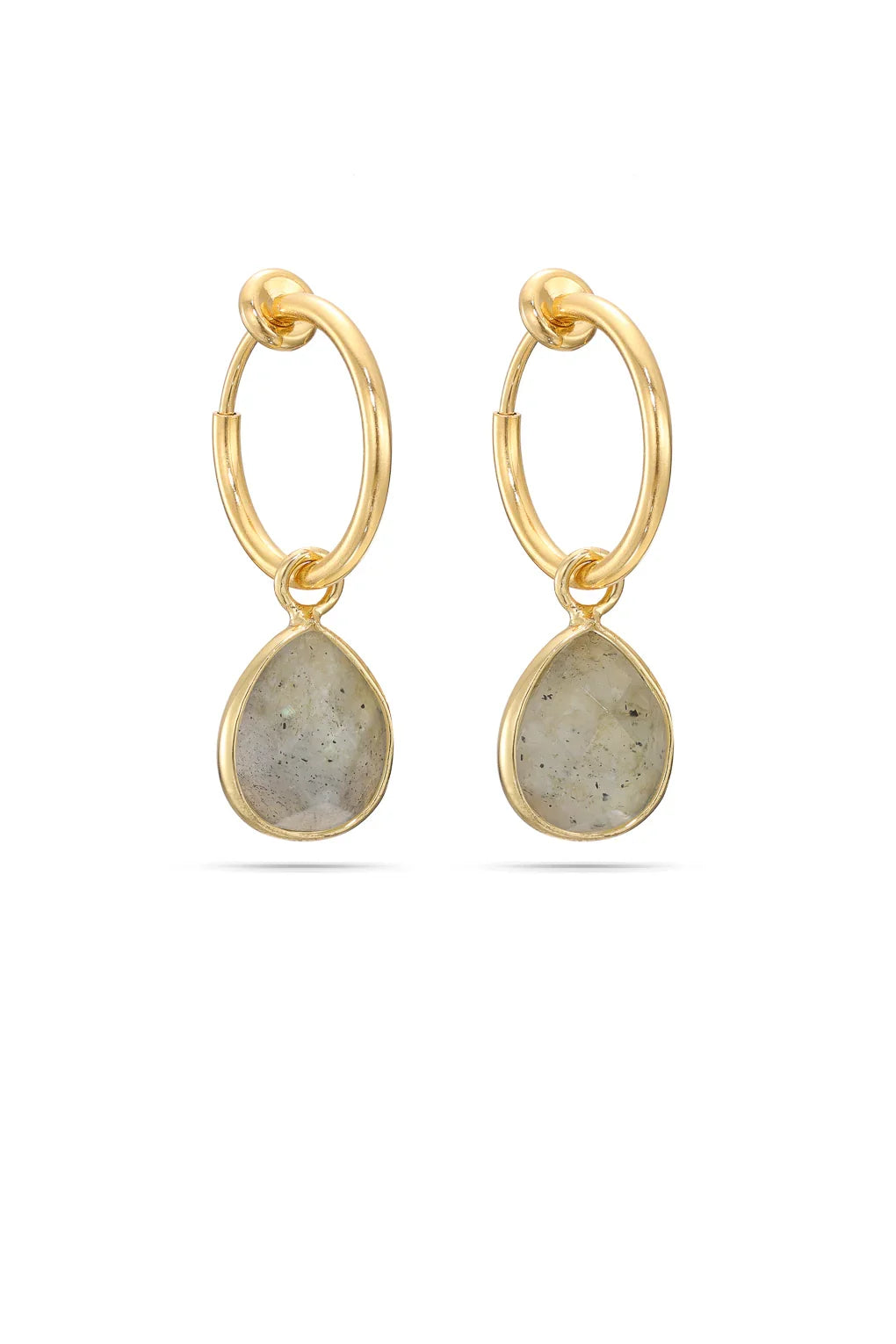 Laura Clip-On Hoop Earrings Gold / 53 rose quartz