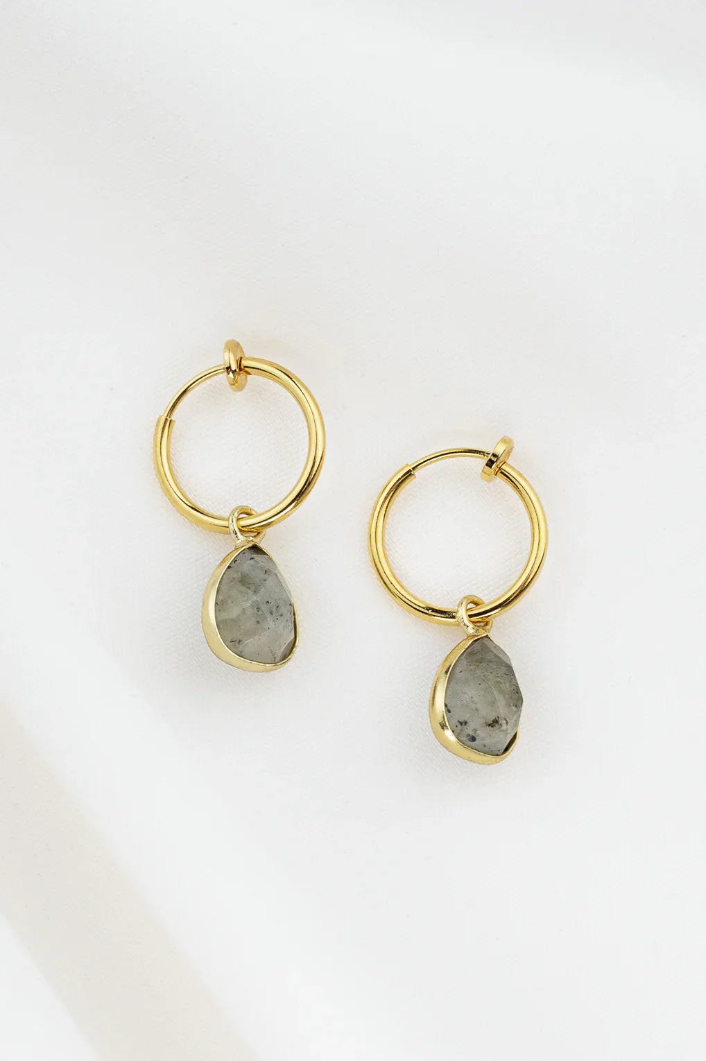 Laura Clip-On Hoop Earrings Gold / 53 rose quartz