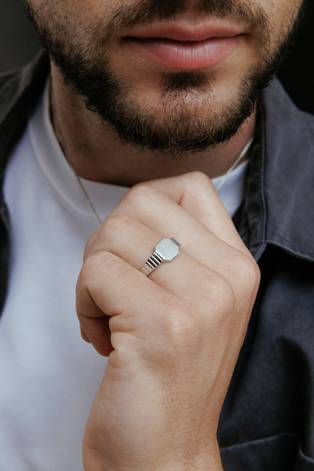 Striped signet ring for men