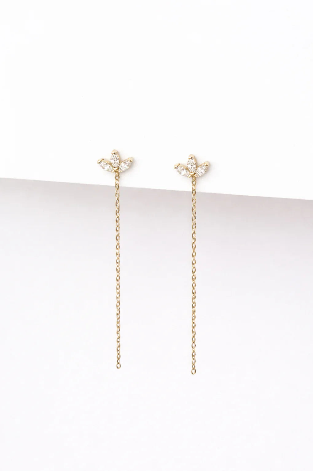 Long Lotus earrings in 14K gold