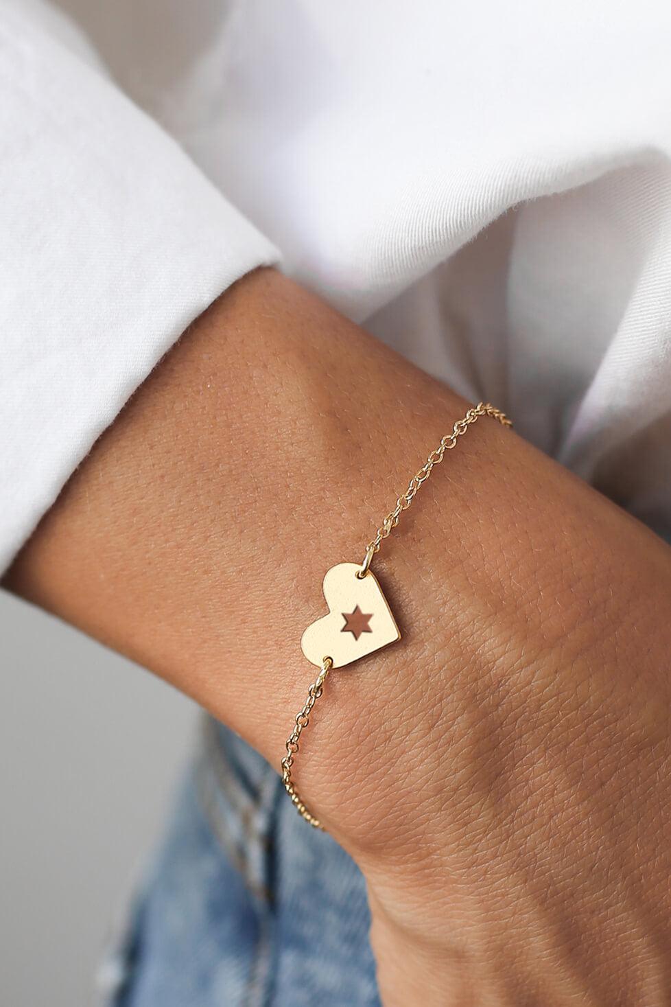14K Gold Israel at Heart Bracelet