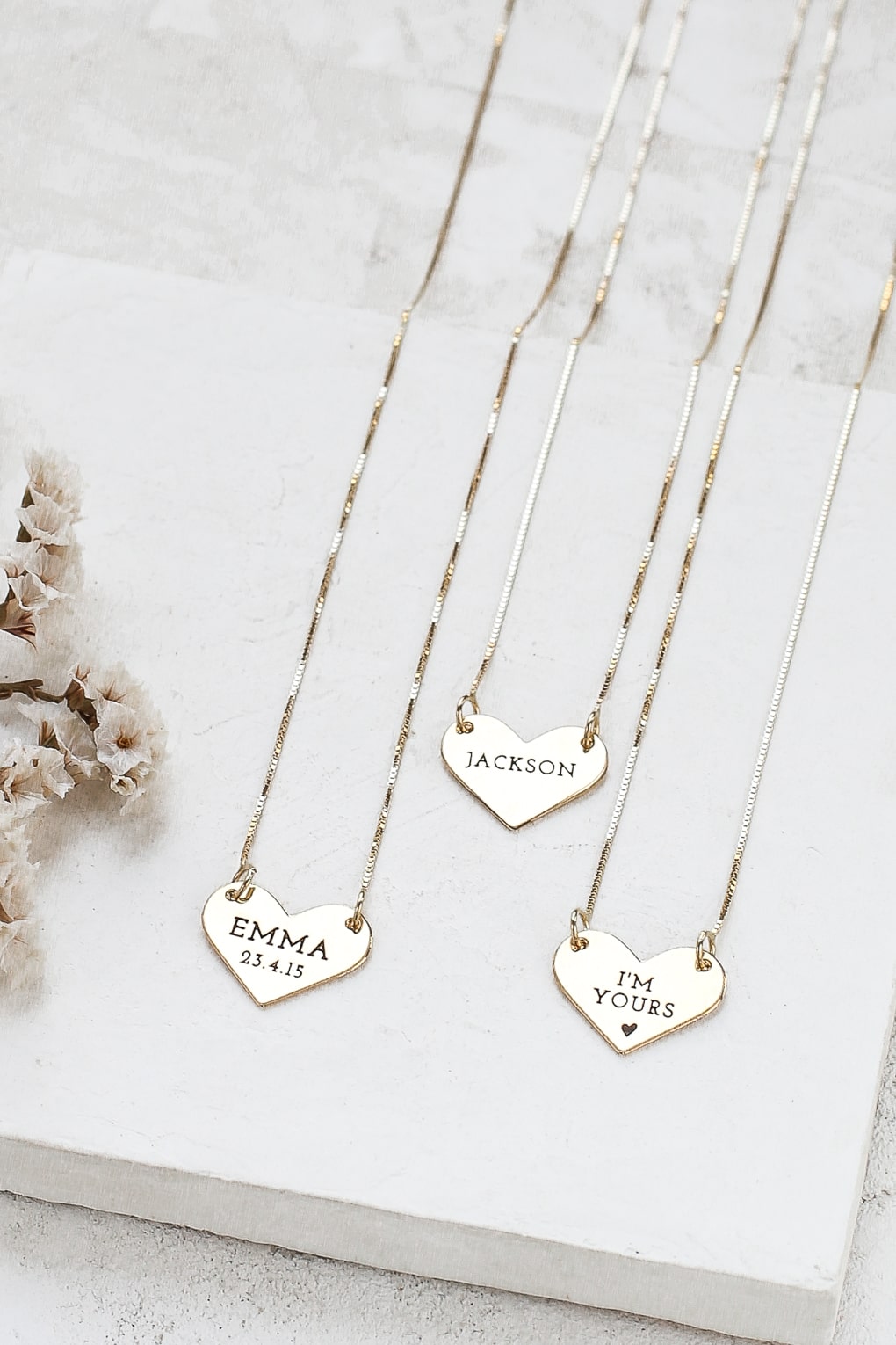 14K Double Heart Necklace outlet | Personalized Solid Gold Necklace | Gold initial Necklace | Gold Engraved Necklace | Mama Necklace with Initials