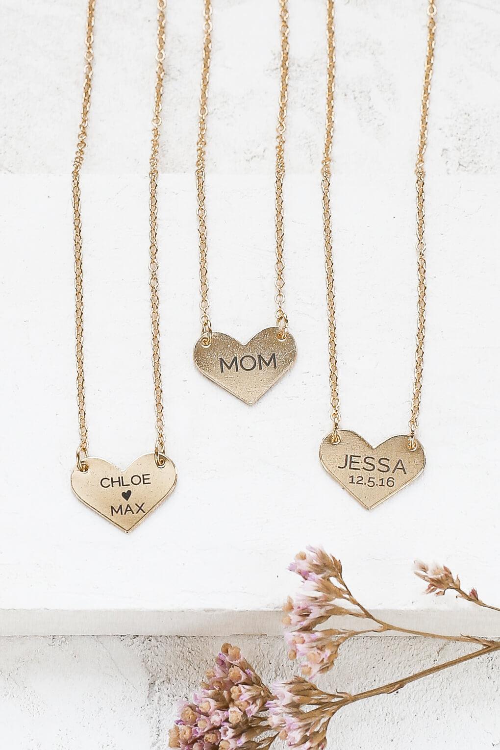 Custom Engraved Wide Heart Necklace