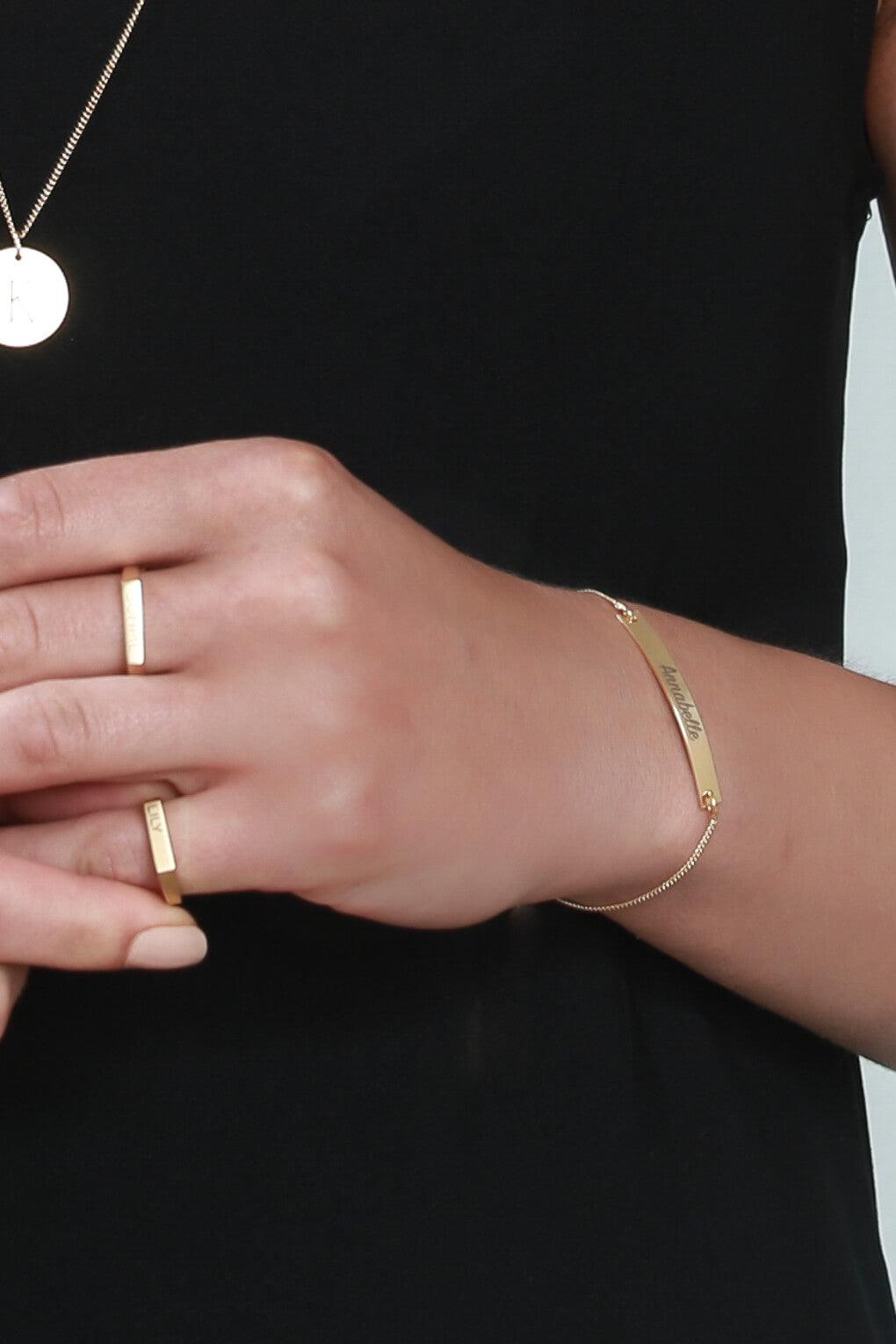 Custom Engraved 14K Gold Bar Bracelet