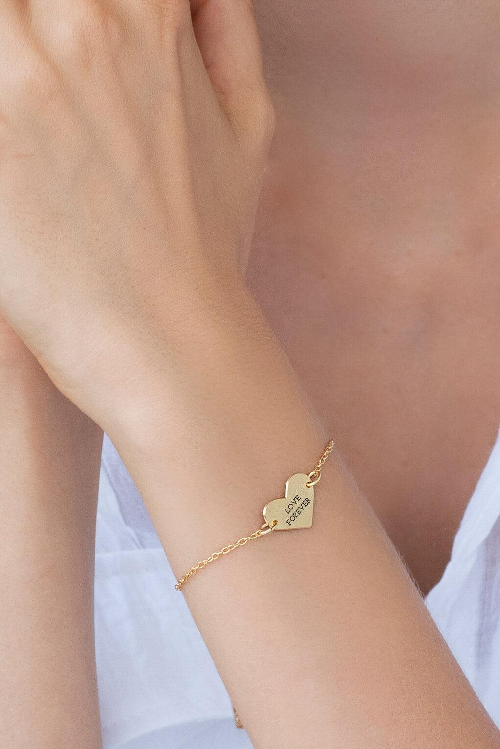 Custom Engraved 14K Gold Heart Bracelet