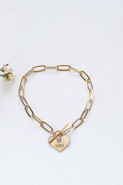 Link Bracelet with Custom Engraved Heart