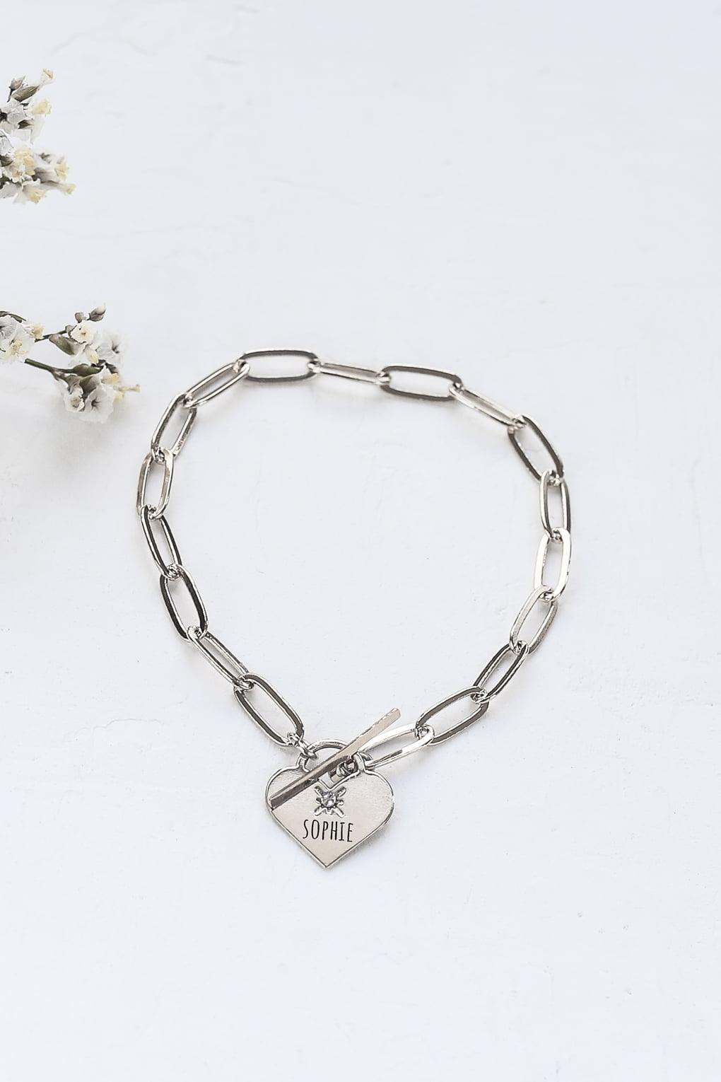 Link Bracelet with Custom Engraved Heart