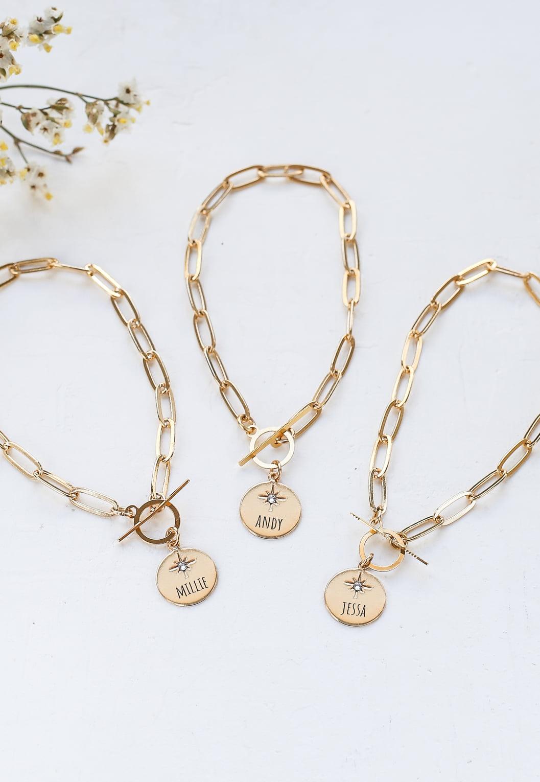 Link Bracelet with Custom Engraved Disc