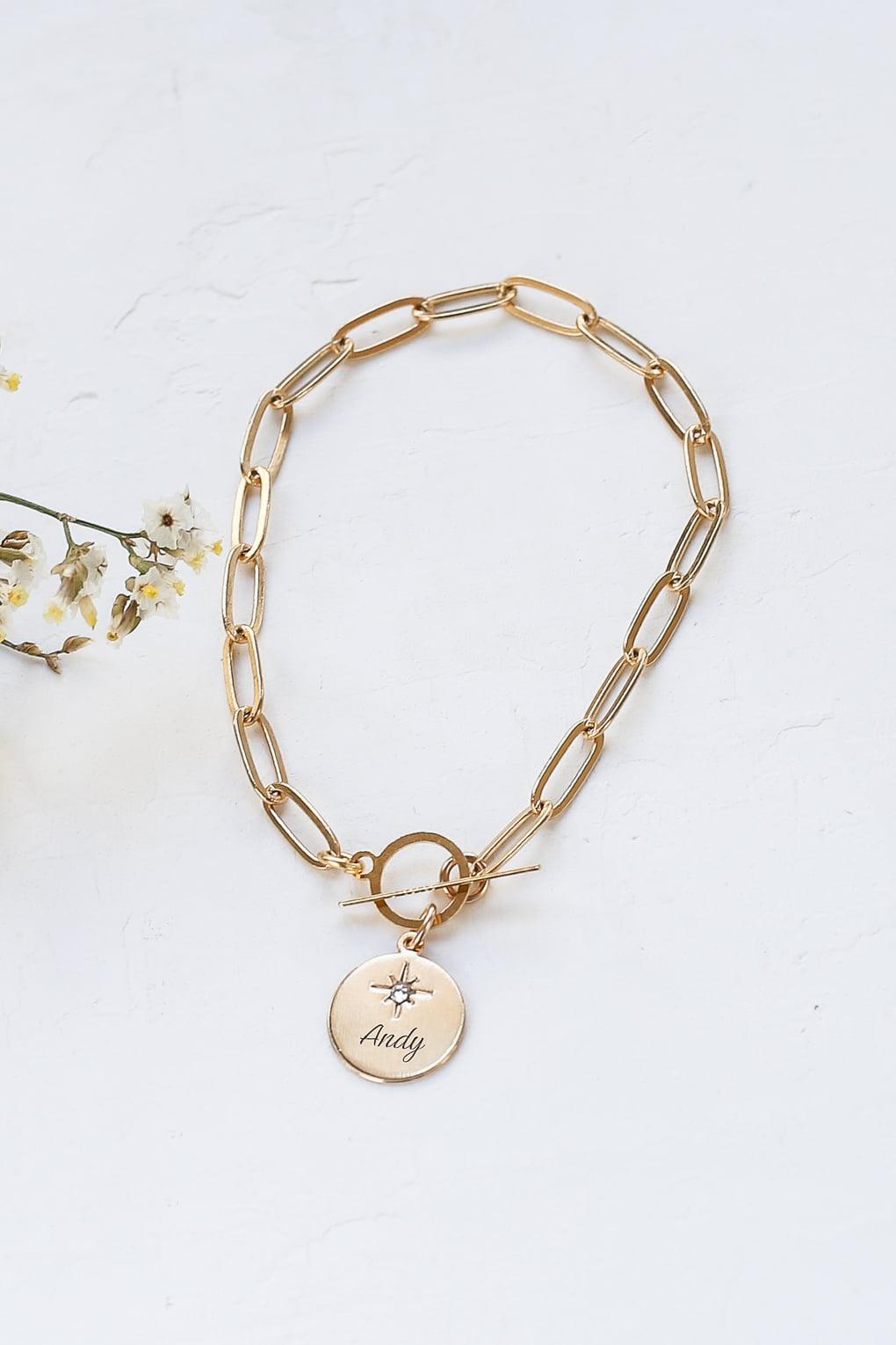 Link Bracelet with Custom Engraved Disc