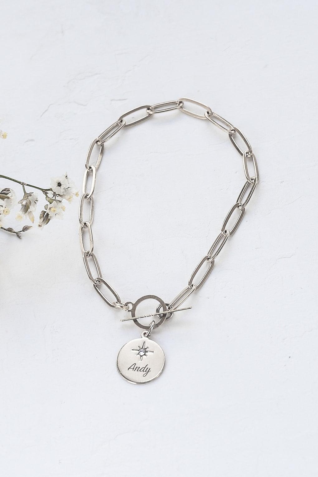 Link Bracelet with Custom Engraved Disc