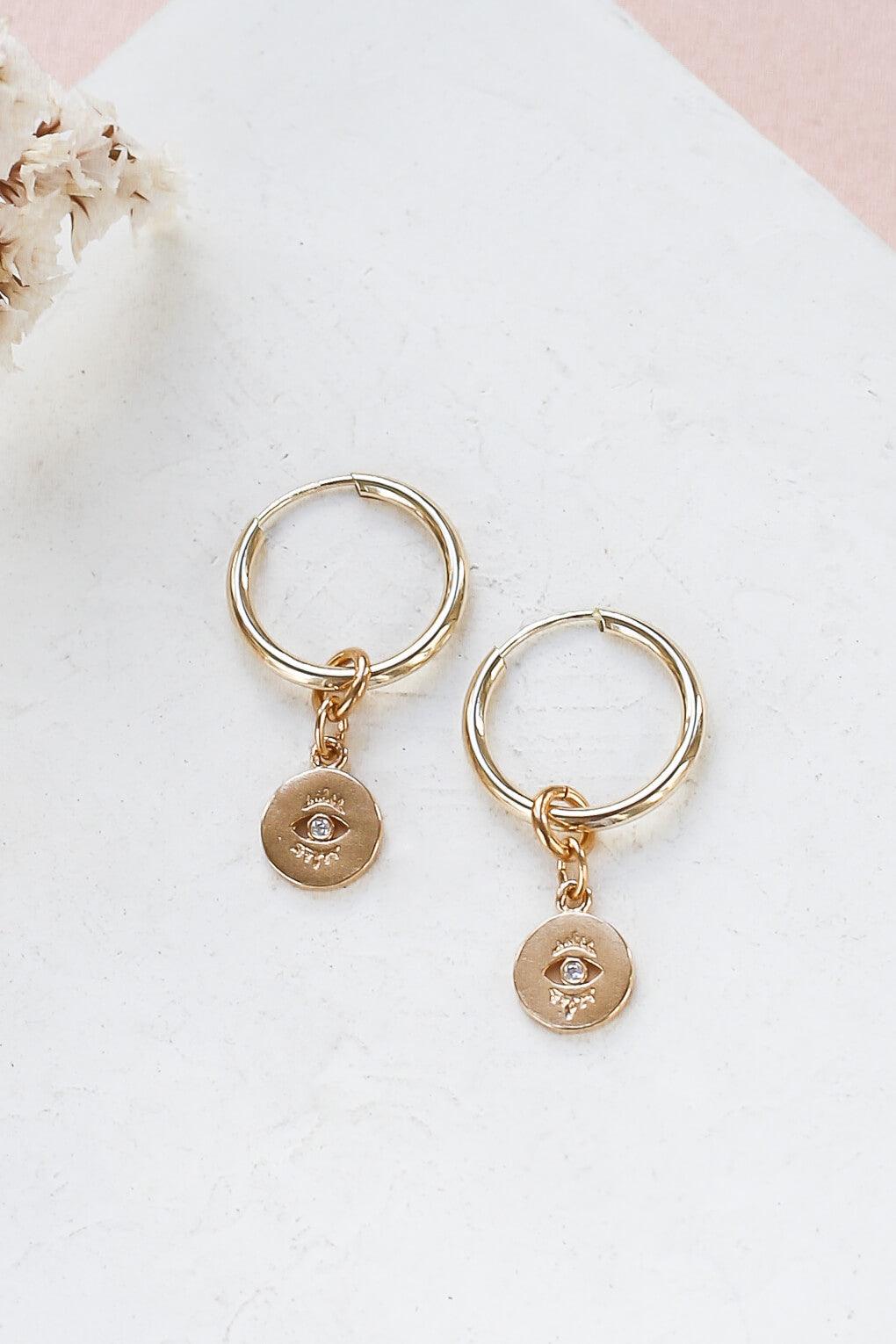 Gemma Hoop Earrings with Three Pendants Set in 14K Gold