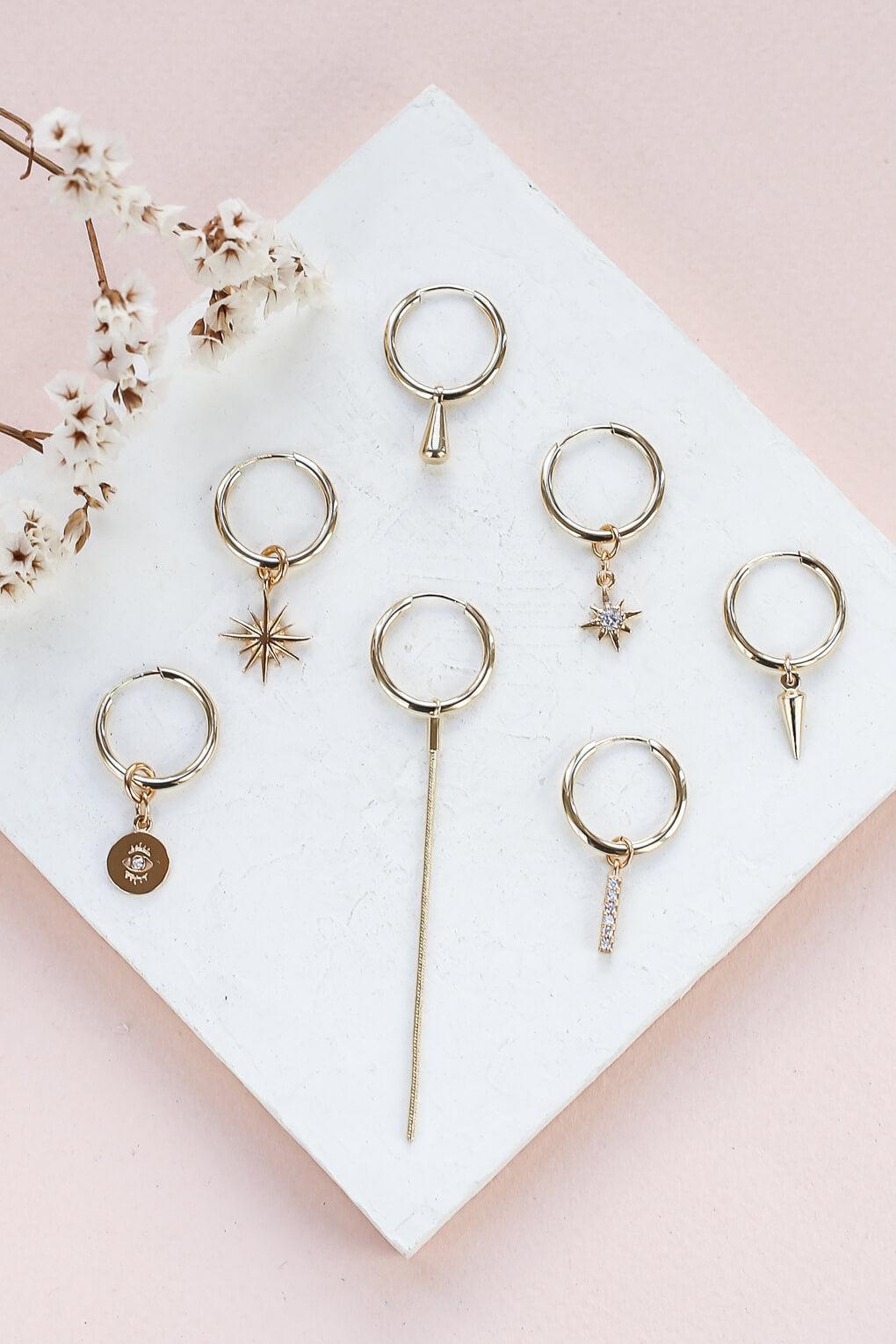 Daphne Hoop Earrings with Three Pendants Set in 14K Gold