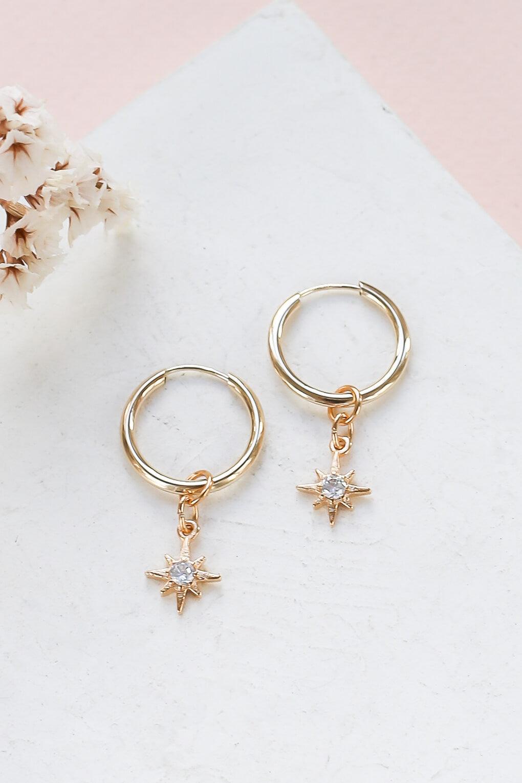 Gemma Hoop Earrings with Three Pendants Set in 14K Gold