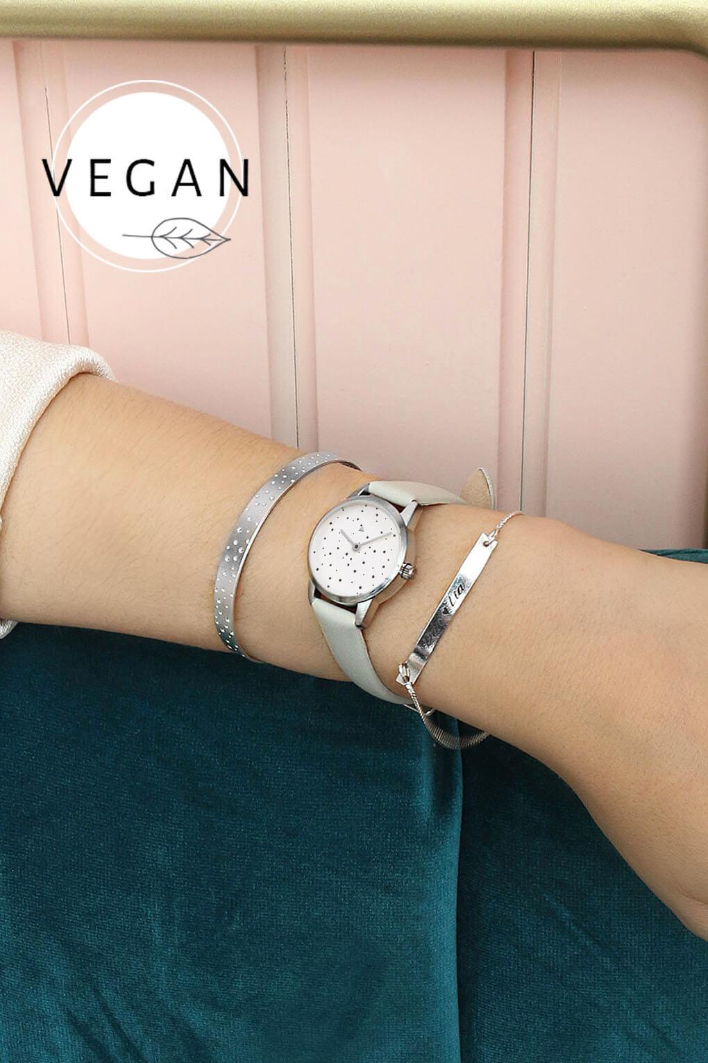 25 mm silver watch with dots - VEGAN