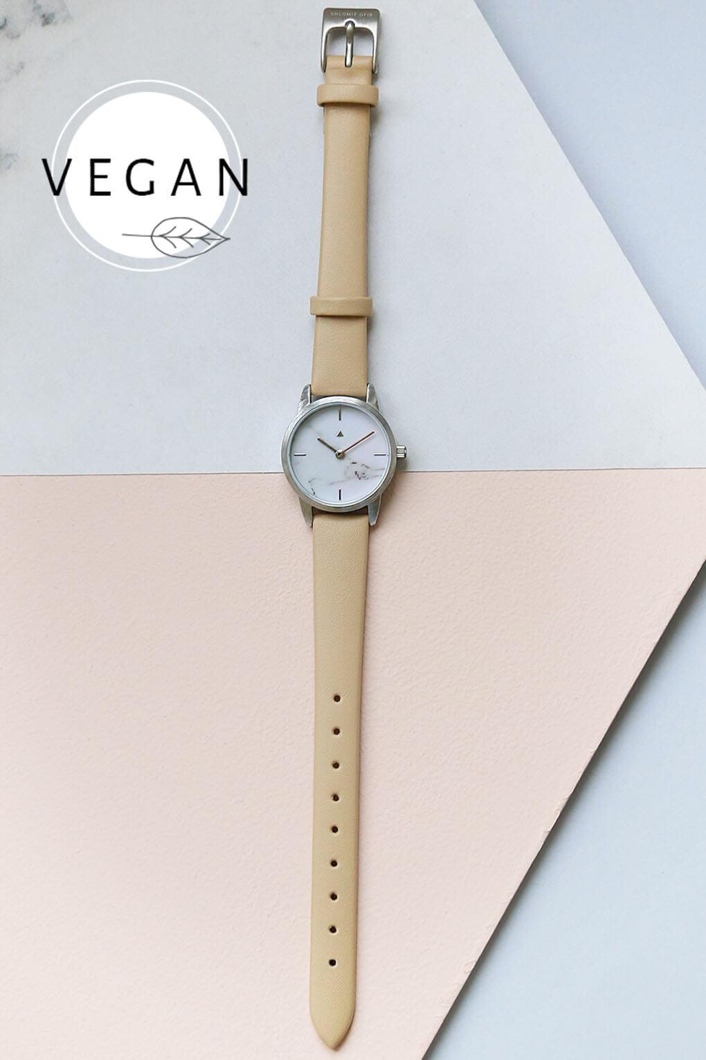 25 mm silver watch in marble - VEGAN