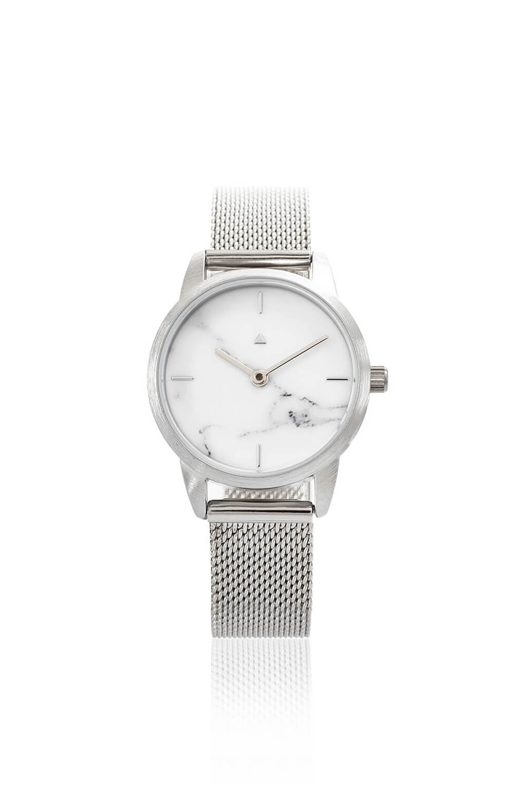 25 mm watch with marble and a silver mesh strap