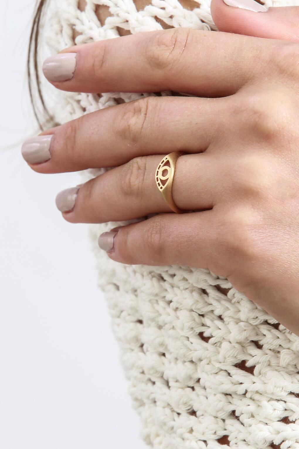 14K Gold Eye Ring