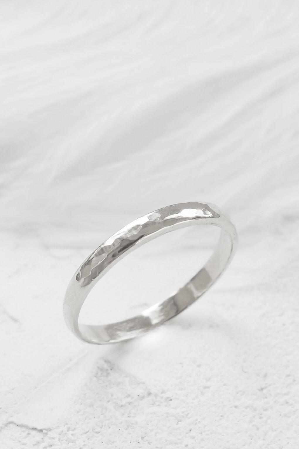 14K Gold Semi Round Hammered Ring