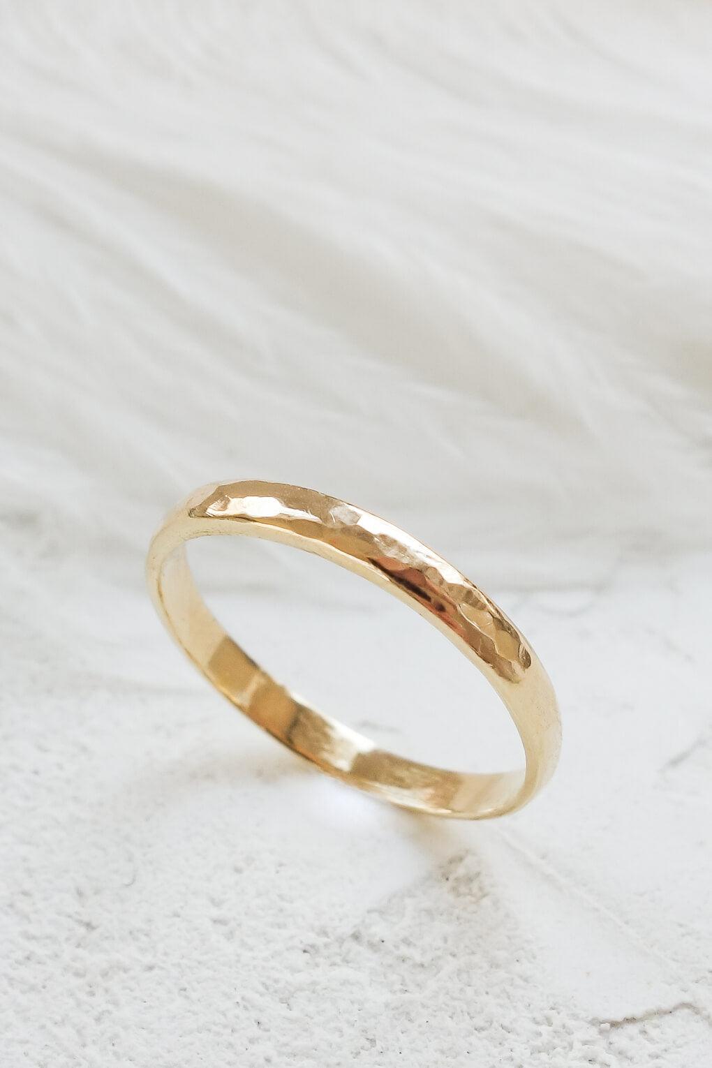 14K Gold Semi Round Hammered Ring
