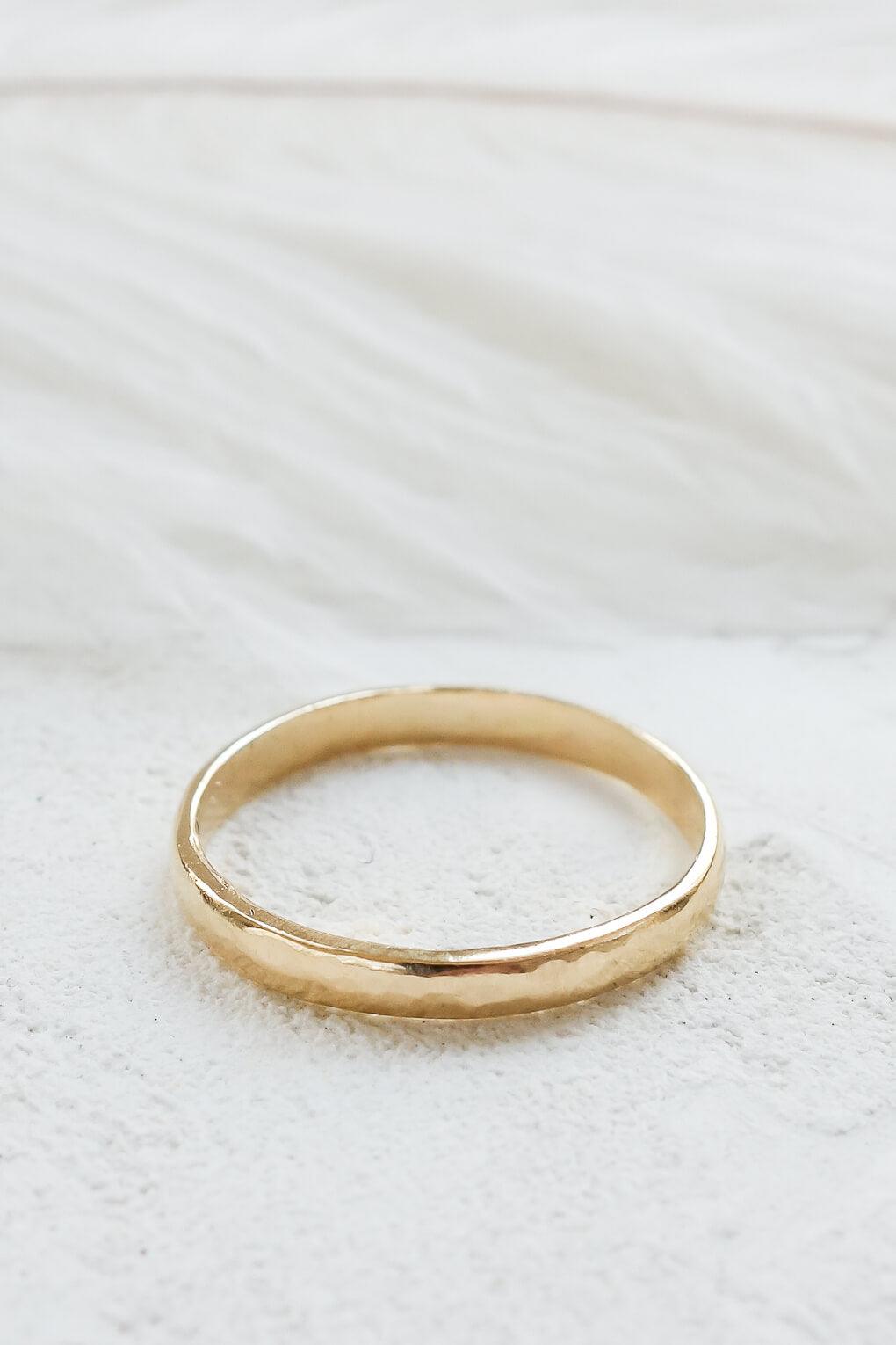 14K Gold Semi Round Hammered Ring