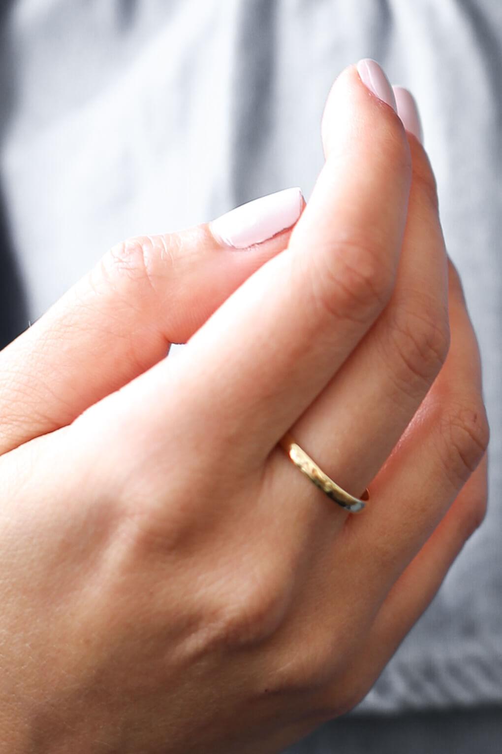 14K Gold Semi Round Hammered Ring