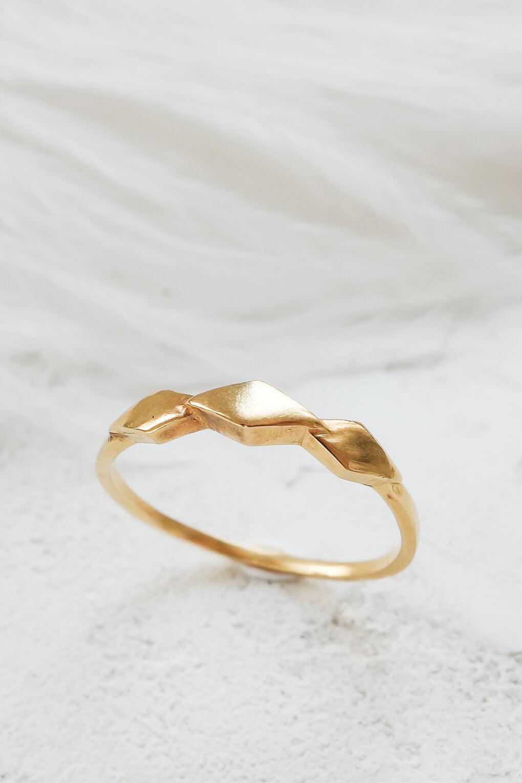 14K Gold Triple Rhombus Ring