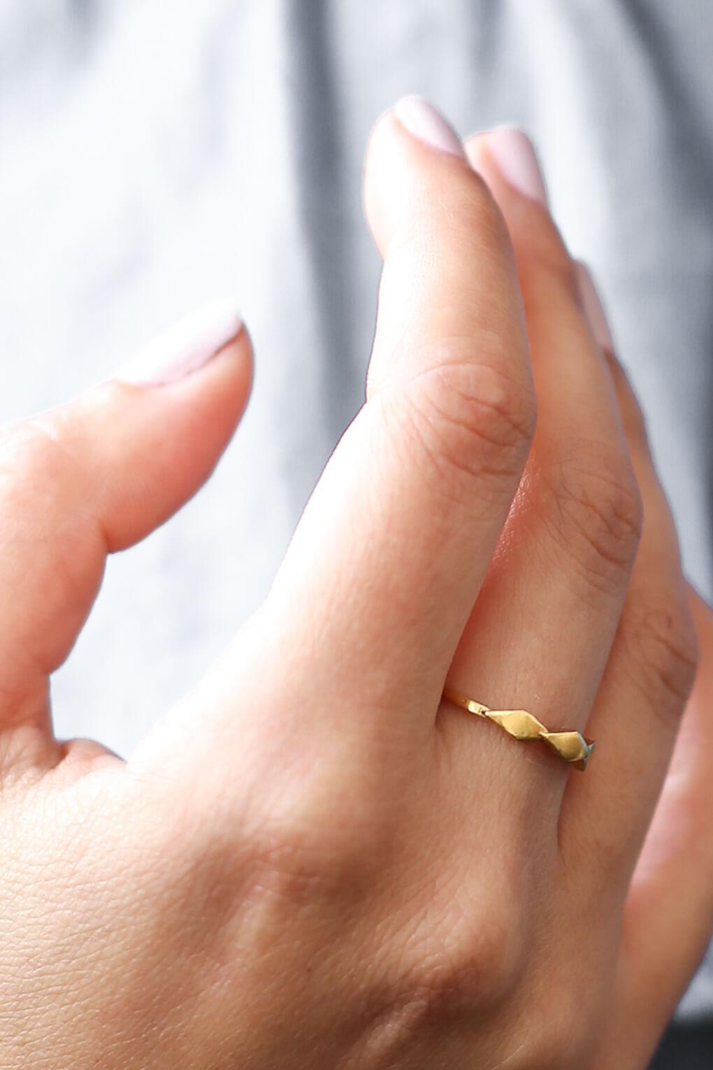 14K Gold Triple Rhombus Ring