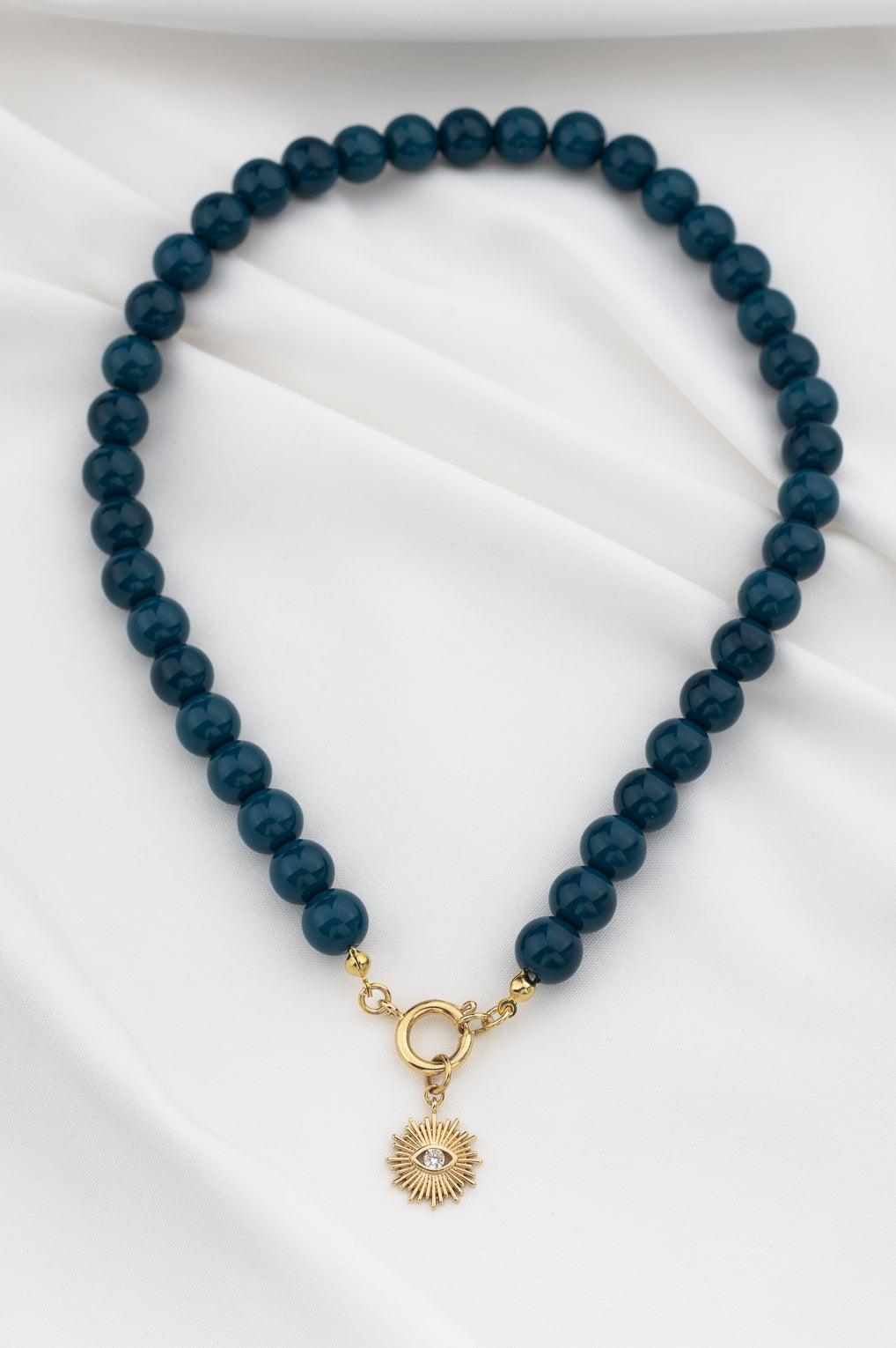 Lara Necklace Gold / 7 light blue / Sun