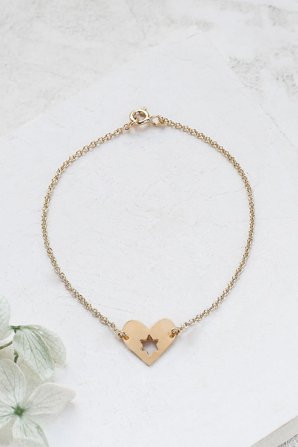 14K Gold Israel at Heart Bracelet
