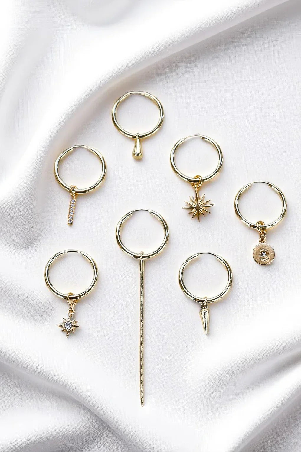 Scott Hoop Earrings with Three Pendants Set in 14K Gold