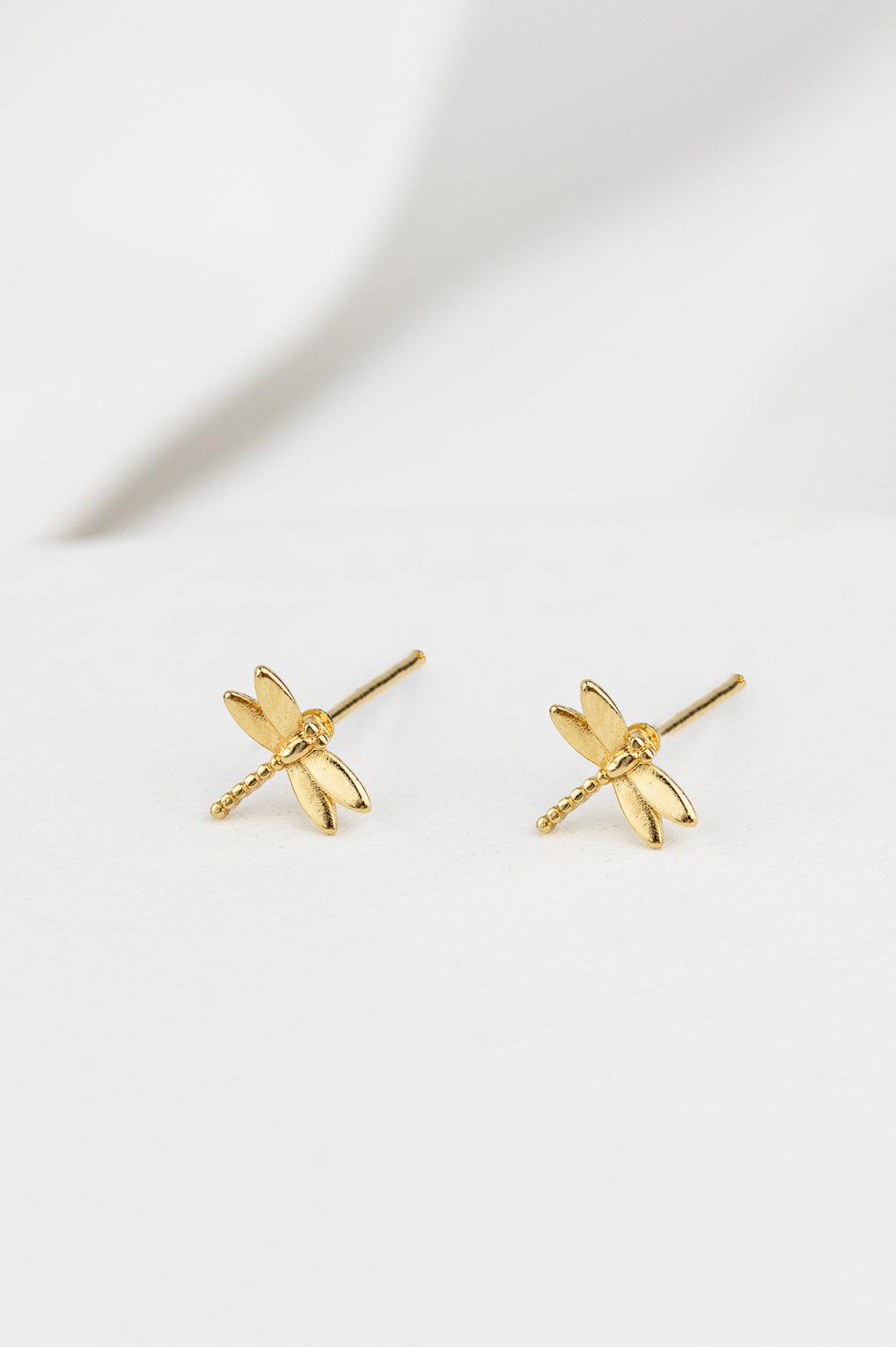 Tiny Dragonfly Earrings Gold