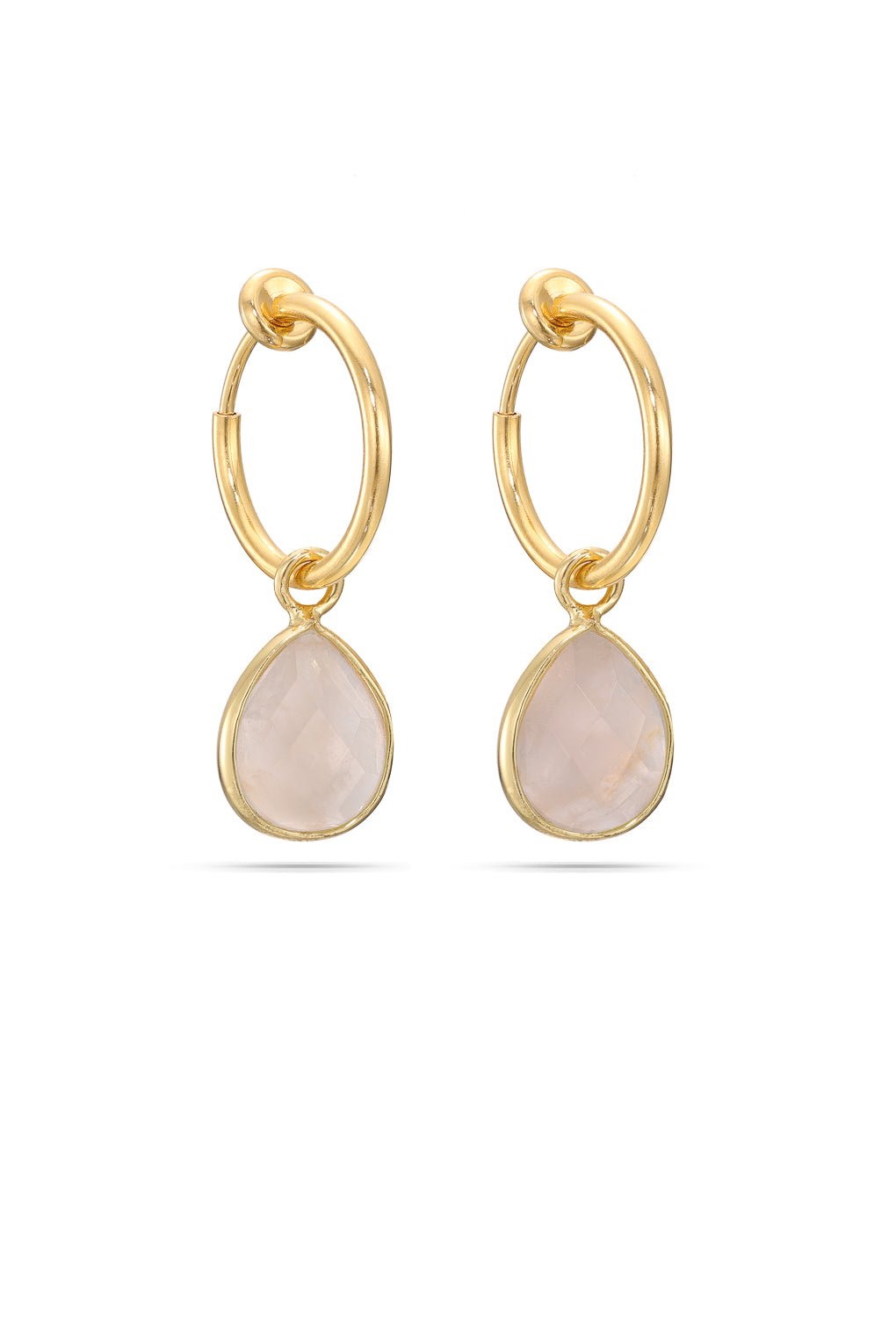 Laura Clip-On Hoop Earrings Gold / 53 rose quartz