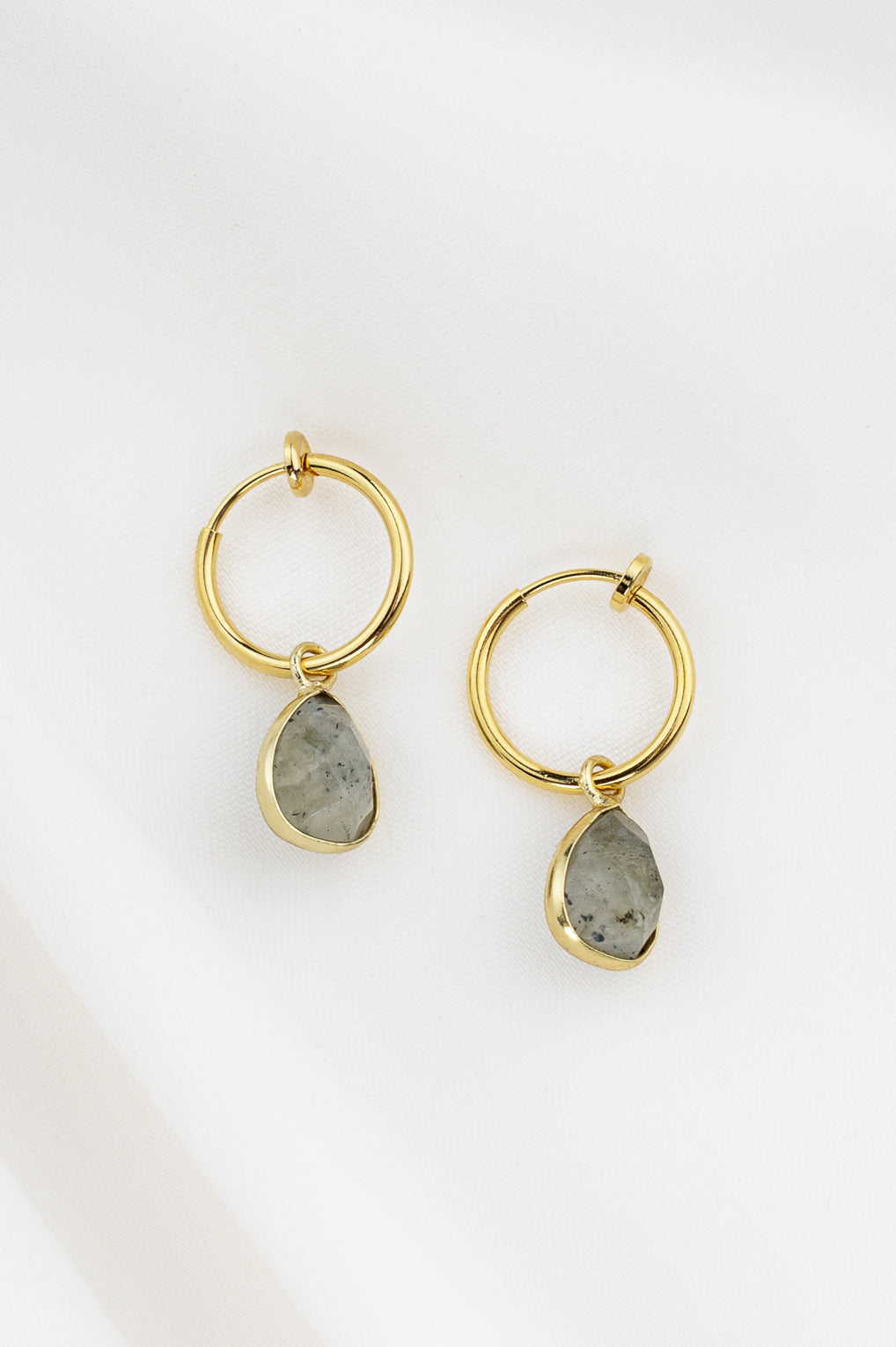 Laura Clip-On Hoop Earrings Gold / 53 rose quartz