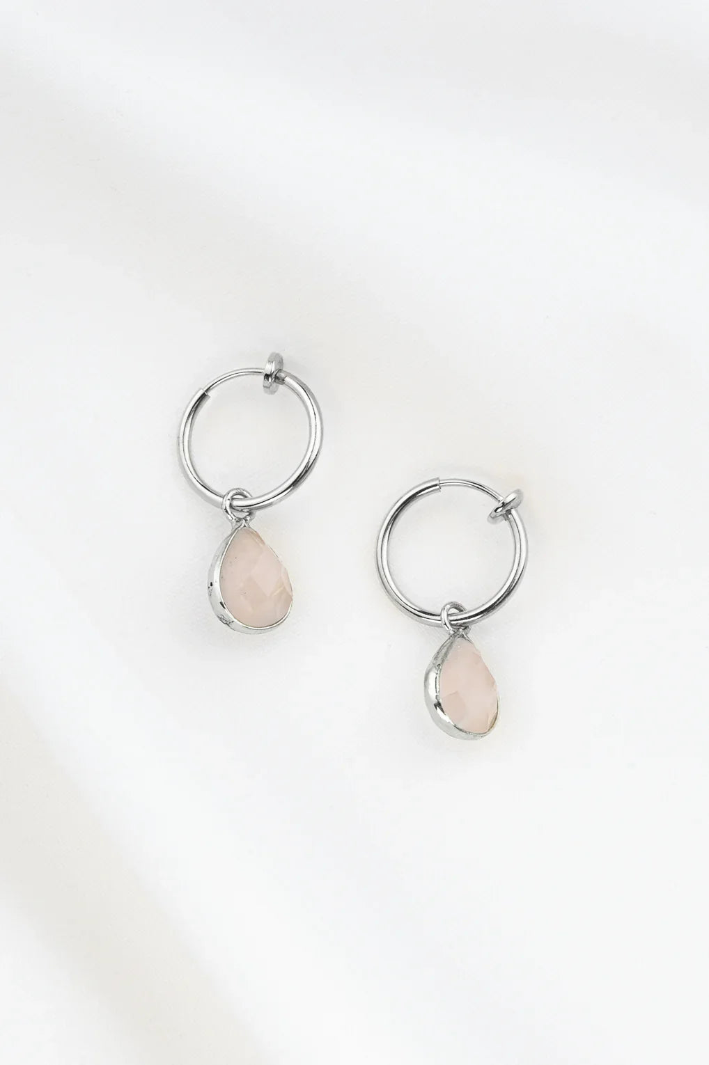Laura Clip-On Hoop Earrings Gold / 53 rose quartz