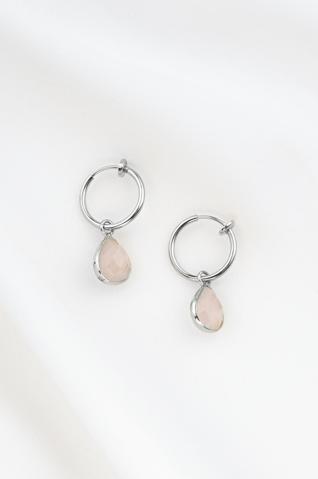 Laura Clip-On Hoop Earrings Gold / 53 rose quartz