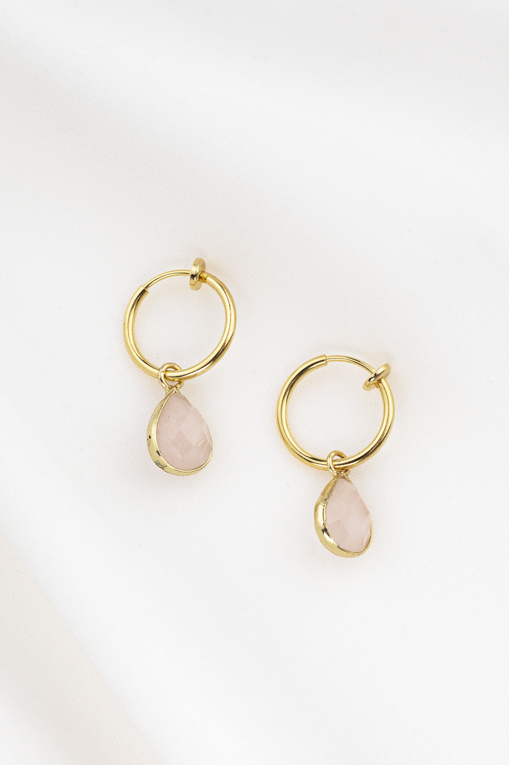 Laura Clip-On Hoop Earrings Gold / 53 rose quartz