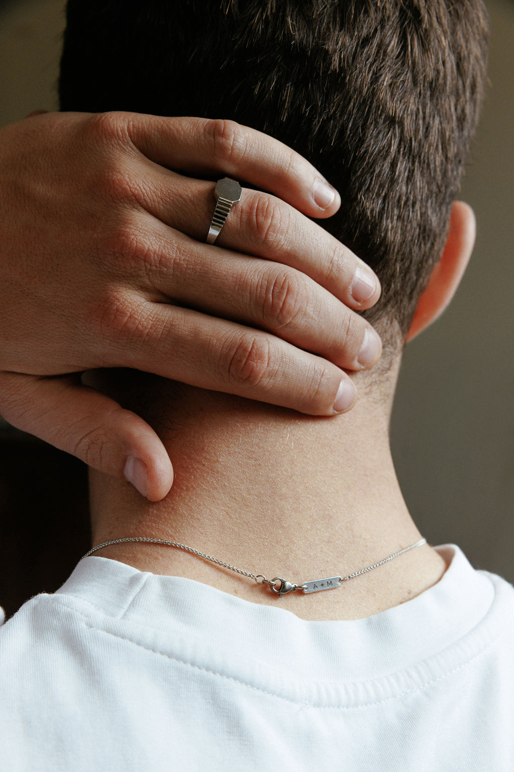 Striped signet ring for men