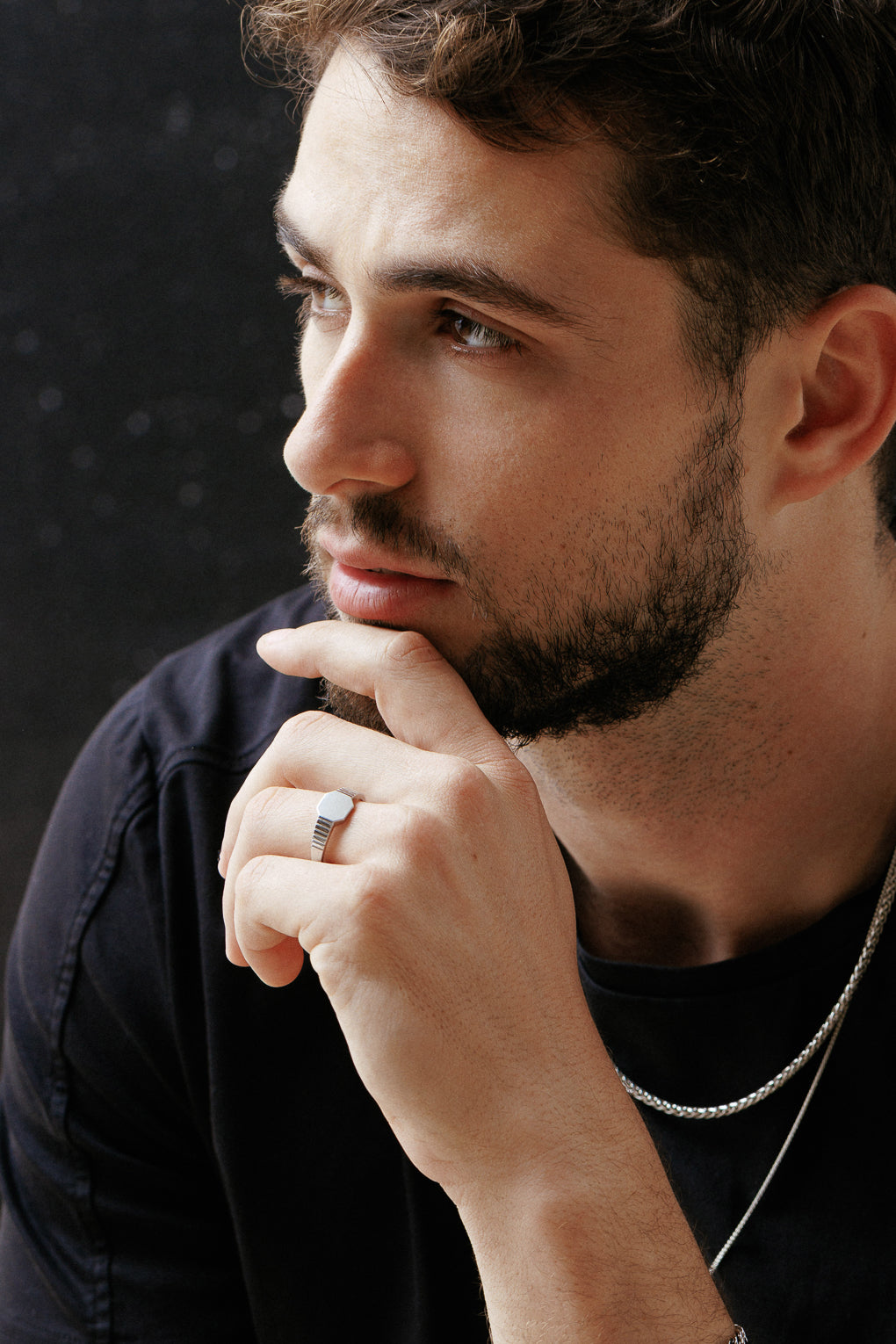 Striped signet ring for men