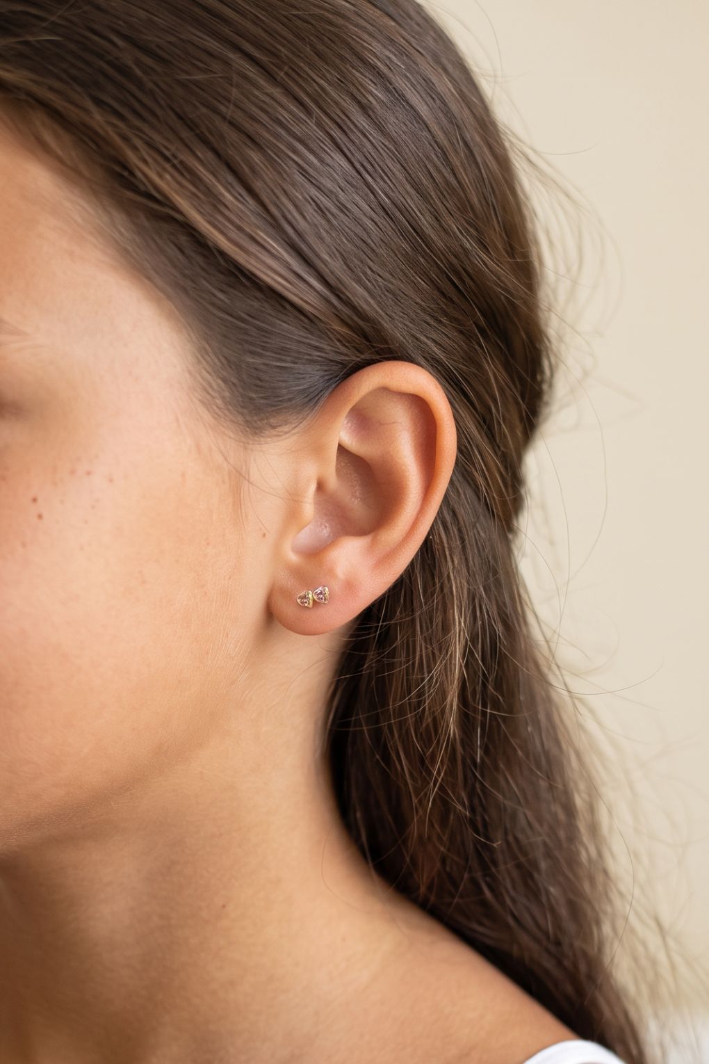 14K gold Double Heart earrings for girls
