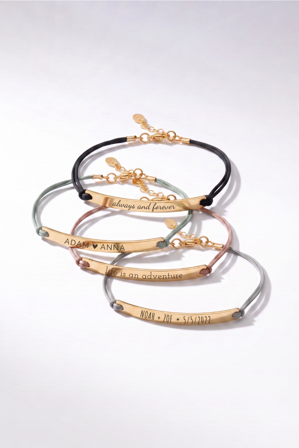 Custom Engraved Bar Bracelet on Colored Cord