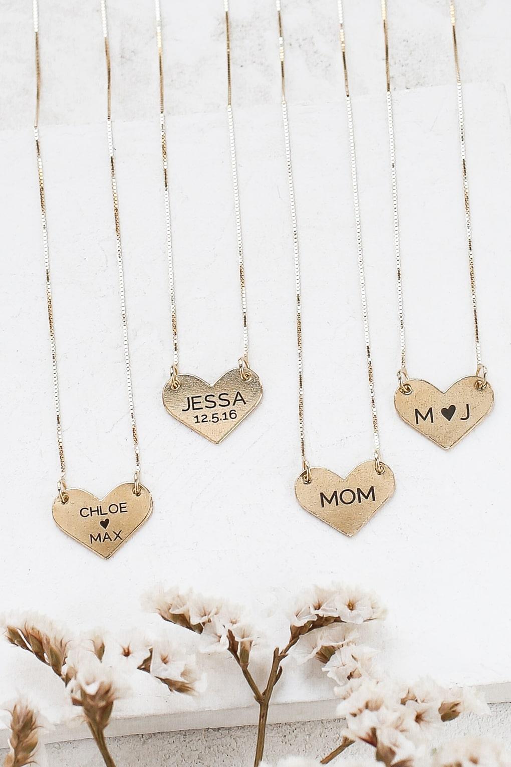 Custom Engraved 14K Gold Heart Necklace