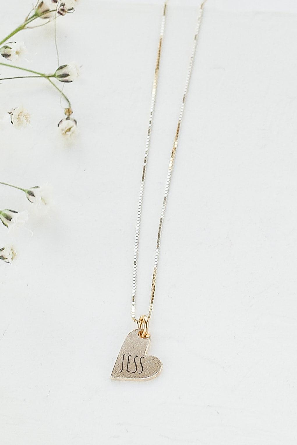 Custom Engraved 14K Small Gold Heart Necklace