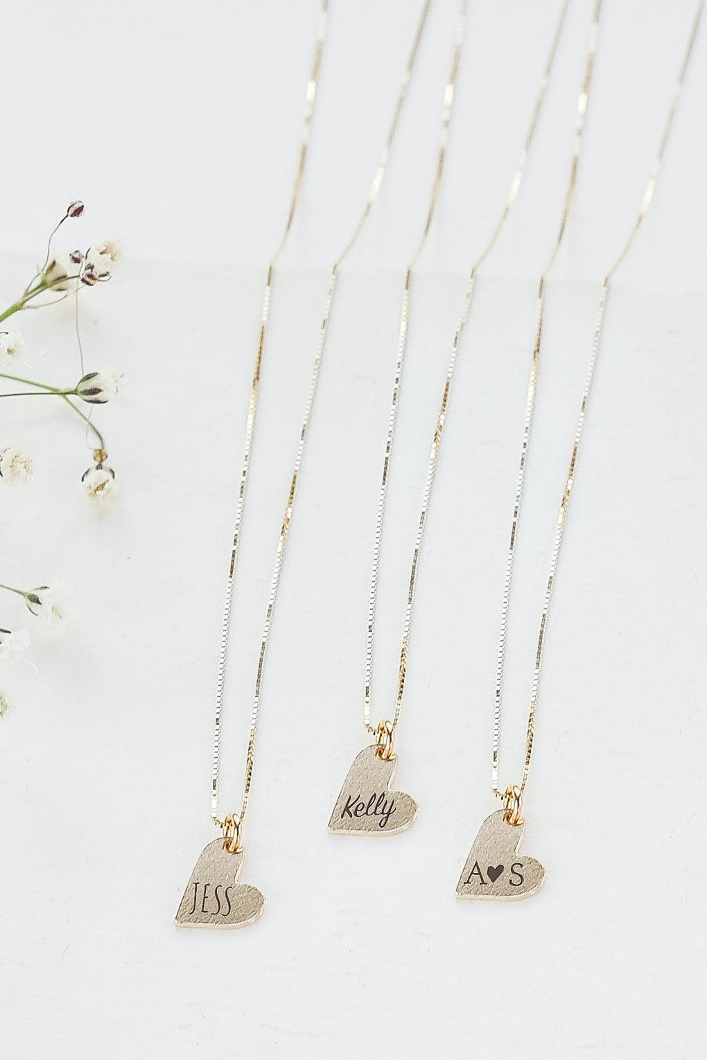 Custom Engraved 14K Small Gold Heart Necklace