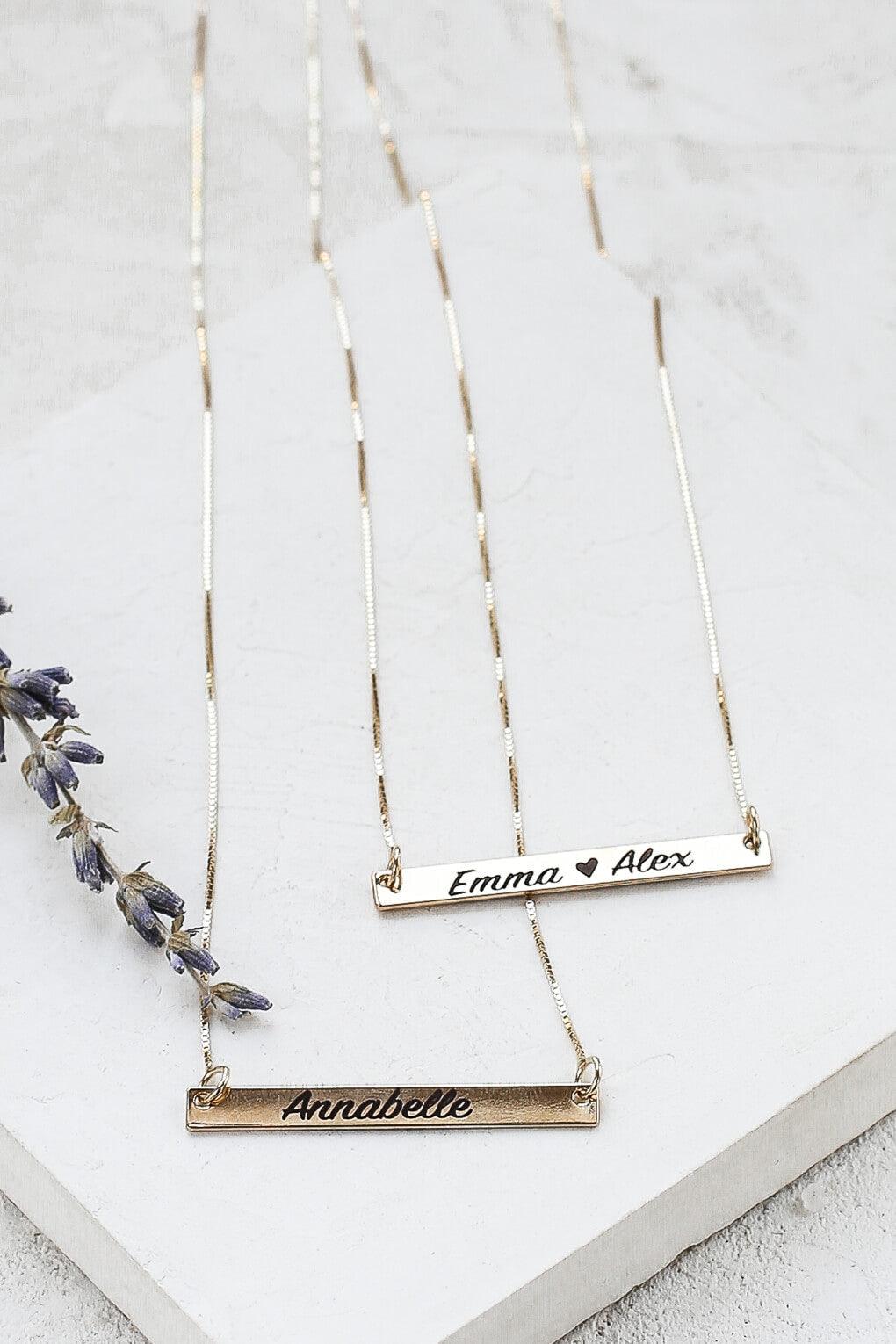 Custom Engraved 14K Gold Bar Necklace