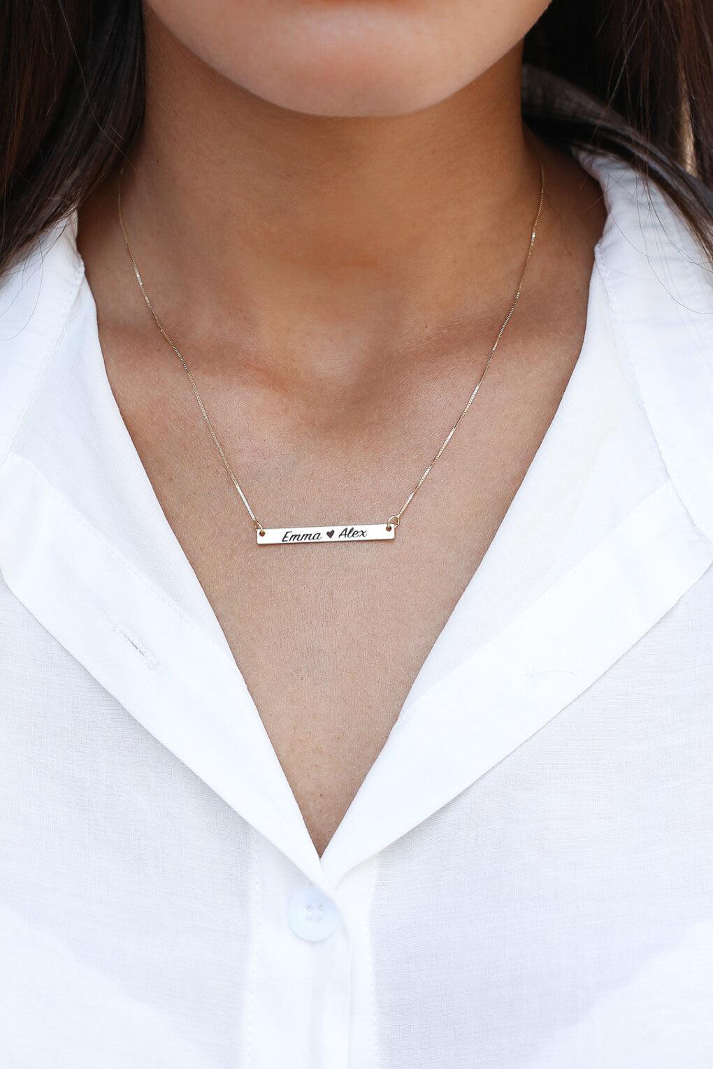 Custom Engraved 14K Gold Bar Necklace